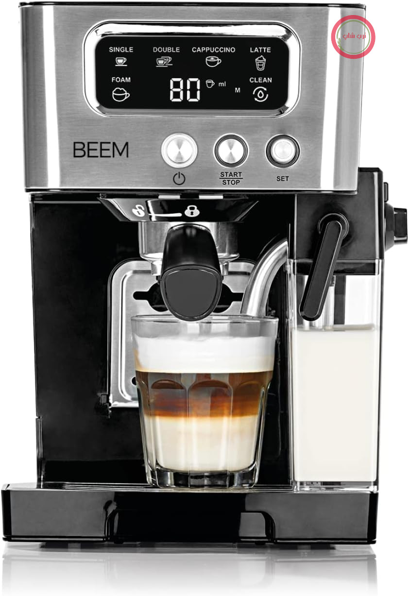 دستگاه اسپرسوساز BEEM ESPRESSO-LATE - 15 بار | قهوه‌های مخصوص - درست مثل یک باریستا | با مخزن شیر 0.4 لیتری و مخزن آب 1.4 لیتری | غلظت کف شیر قابل انتخاب به صورت جداگانه [مشکی-نقره‌ای]