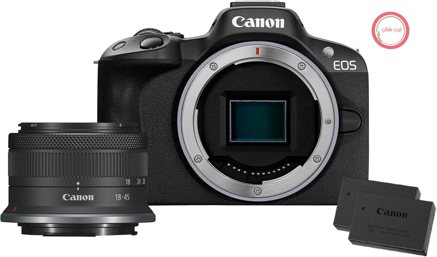 دوربین عکاسی و فیلم‌برداری کانن ژاپن بدون آینه EOS R50 + لنز RF-S 18-45mm is STM + 2 عدد باتری (کیت باتری اضافی) - دوربین بدون آینه (دوربین دیجیتال با فوکوس خودکار + تشخیص سوژه برای افراد، چشم‌ها، حیوانات، وسایل نقلیه)