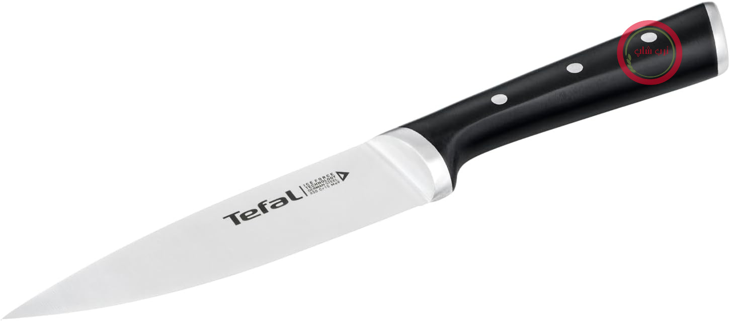چاقوی سرآشپز Tefal Ice Force، تیغه 15 سانتی‌متری، چاقوی گوشت یا سبزیجات، استیل ضد زنگ آلمانی، دسته ارگونومیک، قابل شستشو در ماشین ظرفشویی، استیل ضد زنگ/مشکی، K23203