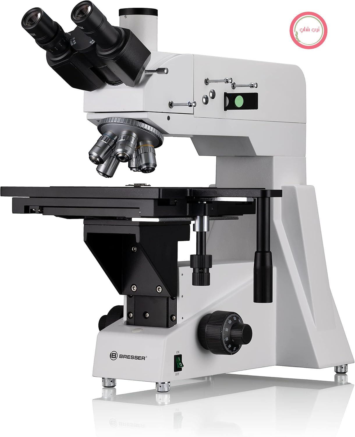 میکروسکوپ نوری بازتابی سه چشمی حرفه‌ای Bresser مدل Science MTL-201، بزرگنمایی 50-800 برابر، برای آنالیز دقیق سطح، عدسی‌های شیئی پلناکروماتیک، صفحه نمایش بزرگ، نورپردازی پلاریزه | عدسی‌های شیئی پلناکروماتیک، نور بازتابی، پلاریزه کننده و آنالیزور، صفحه نمایش مکانیکی، فوکوس دقیق، کنترل کیفیت