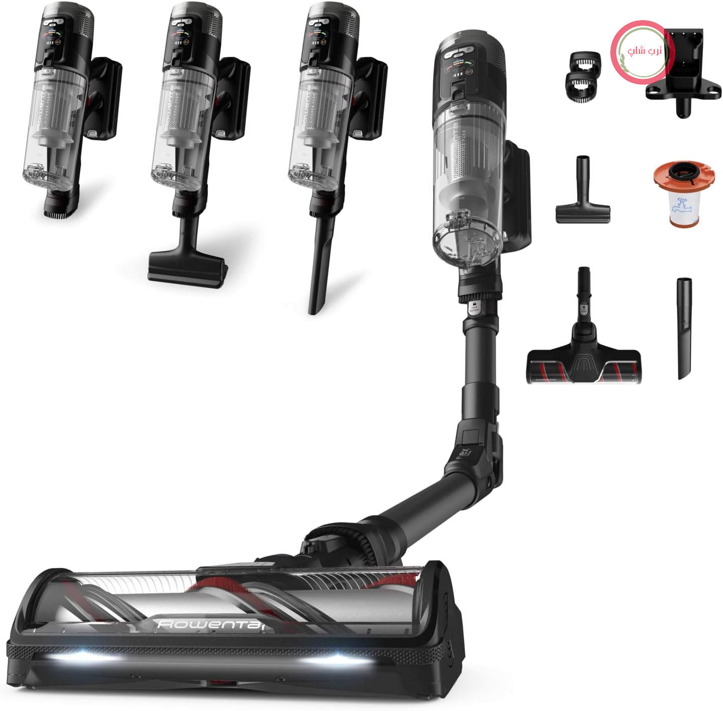 جارو شارژی روونتا آلمان بی‌سیم Rowenta X-Force Flex 12.60 Neo، تنها ۱.۶ کیلوگرم به عنوان یک جاروبرقی دستی، ۱۵۰ وات هوا، ۶۰ دقیقه کارکرد، لوله انعطاف‌پذیر، نمایشگر کنترل دیجیتال، روشنایی LED، مشکی، RH9L55E0