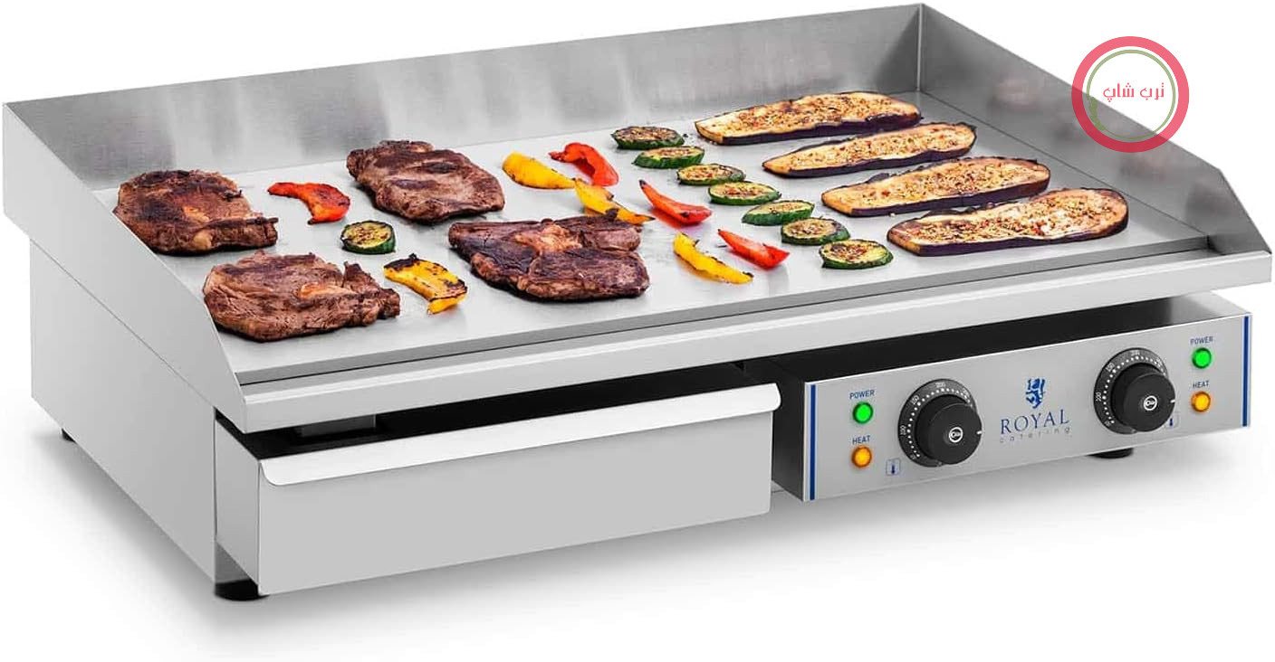 صفحه گریل برقی Royal Catering RCEG-75، ۲ عدد، ۲۲۰۰ وات، عرض ۷۳ سانتی‌متر، محافظ پاشش آب، صفحه گریل، صفحه گریل، صفحه برشته‌کن، گریل برقی