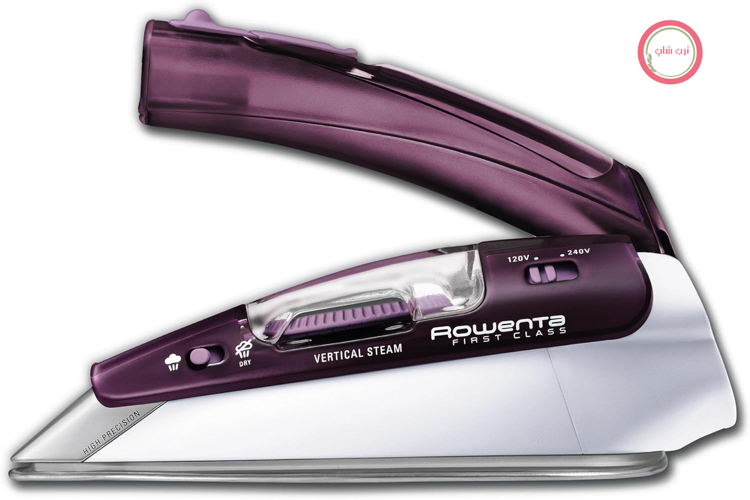 اتو بخار روونتا آلمان مسافرتی جمع و جور Rowenta DA1560 با توان 1000 وات، کف استیل ضد زنگ، 120 و 240 ولت، 200 سوراخ، بنفش، برند Rowenta
