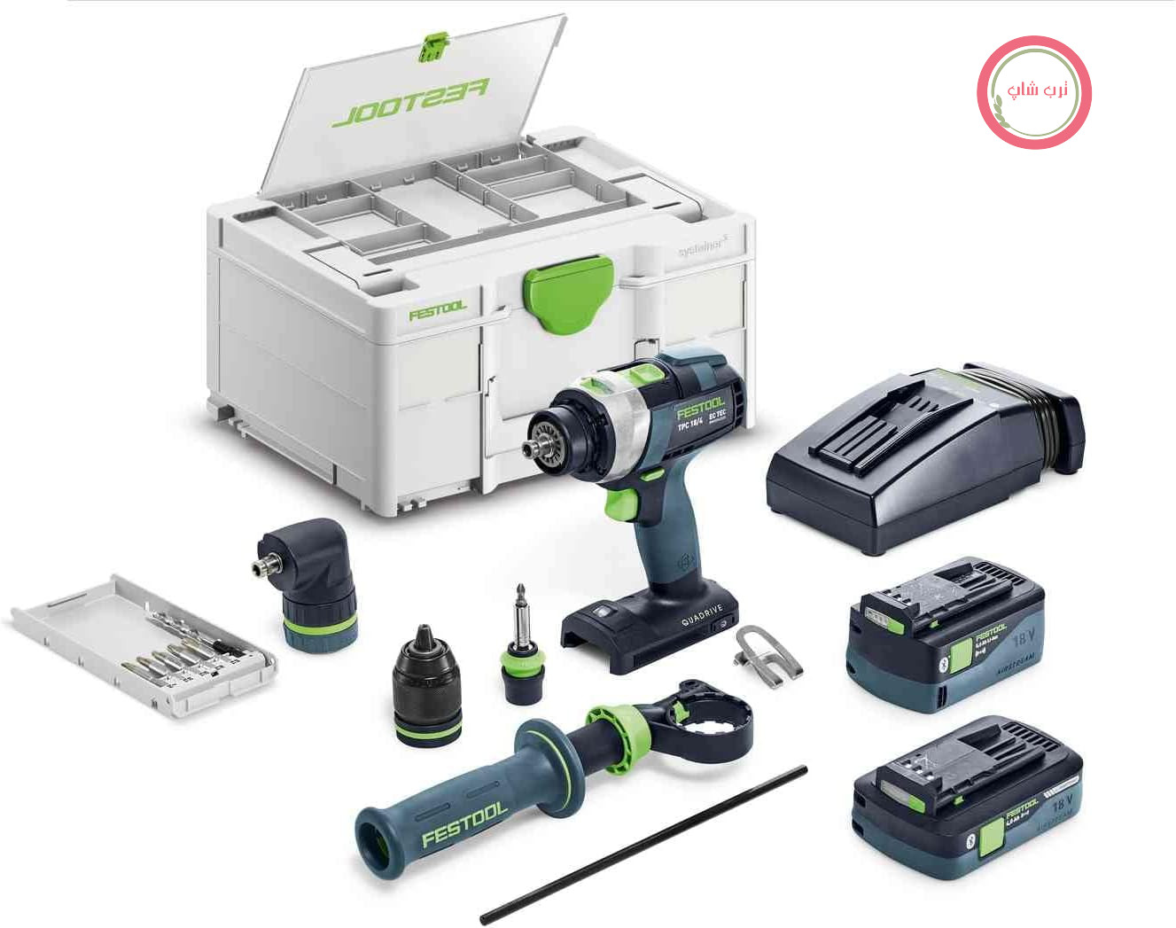 دریل/پیچ‌گوشتی ضربه‌ای بی‌سیم Festool TPC 18/4 I-Set QUADRIVE، 18 ولت در Systainer