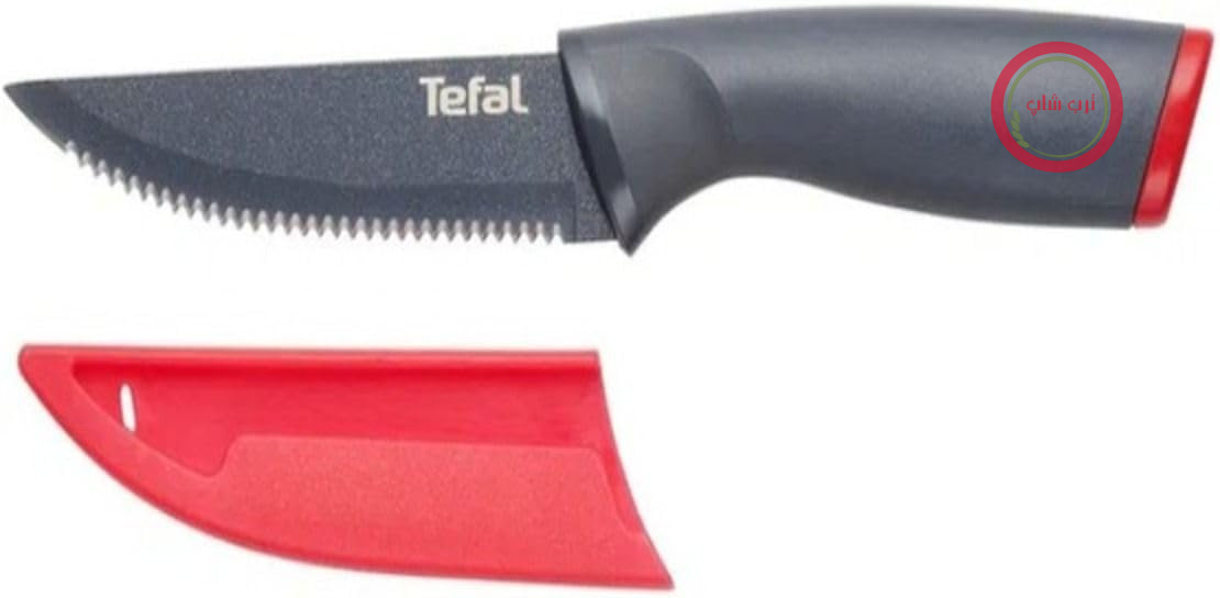 چاقوی استیک Tefal K12208 Fresh Kitchen، 11 سانتی‌متر | تیغه استیل ضد زنگ با روکش نچسب تقویت‌شده با تیتانیوم | دسته ارگونومیک | دارای غلاف محافظ رنگی | قابل شستشو در ماشین ظرفشویی | مشکی/قرمز