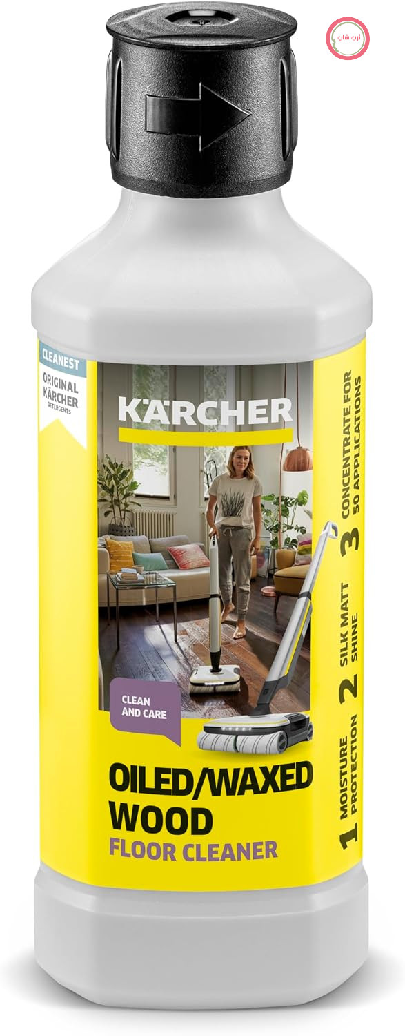 تمیزکننده و مراقبت کننده کف کارشر RM 535 برای کفپوش‌های چوبی روغنی و واکس زده، برای ایجاد درخشندگی مات و بدون رگه؛ ۵۰۰ میلی‌لیتر کنسانتره رقیق شده برای تولید ۴۰ لیتر مایع تمیزکننده