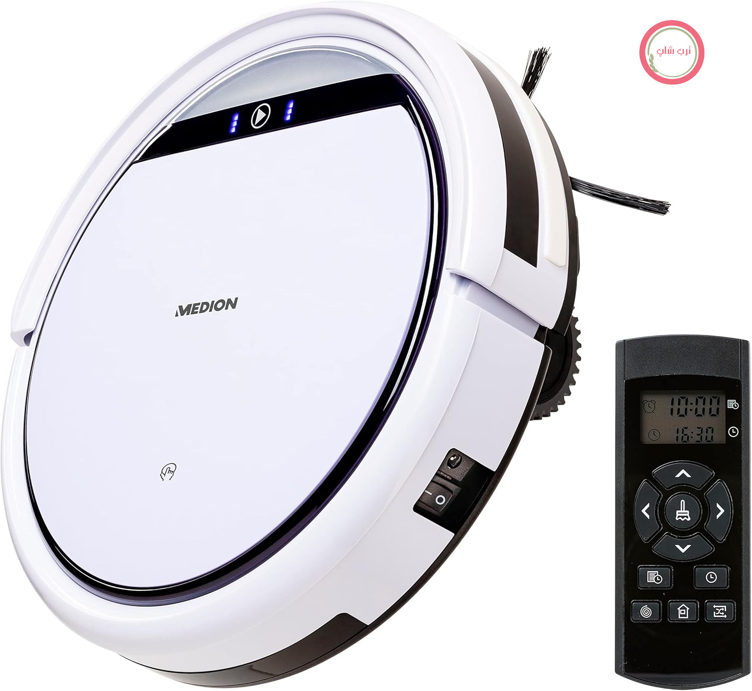 جاروبرقی رباتیک MEDION با ایستگاه شارژ E32 (جاروبرقی رباتیک برای کف سخت، کاشی، لمینت، بهینه شده برای موی حیوانات خانگی، مکش مستقیم، بازگشت خودکار به ایستگاه شارژ)