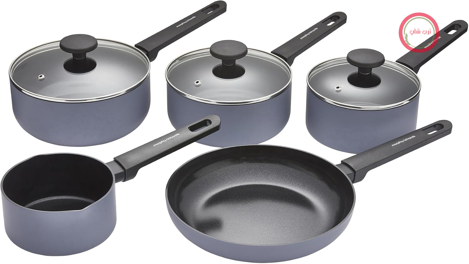 سرویس قابلمه مورفی ریچاردز انگلستان Morphy Richards مدل ۸۵۹۵۰۳، جنس آلومینیوم بازیافتی، قابلمه شیر ۱۴ سانتی‌متری، ماهیتابه ۲۳ سانتی‌متری، قابلمه‌های ۱۶، ۱۸ و ۲۰ سانتی‌متری