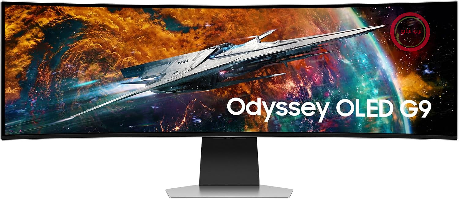 مانیتور گیمینگ منحنی سامسونگ اودیسه OLED G9 مدل G95SC، ۴۹ اینچ، ارتقاء کیفیت تصویر با هوش مصنوعی، پنل QD-OLED، وضوح ۵۱۲۰ در ۱۴۴۰ پیکسل، نرخ تازه‌سازی ۲۴۰ هرتز، زمان پاسخگویی ۰.۰۳ میلی‌ثانیه، دارای بلندگو، دارای ریموت کنترل