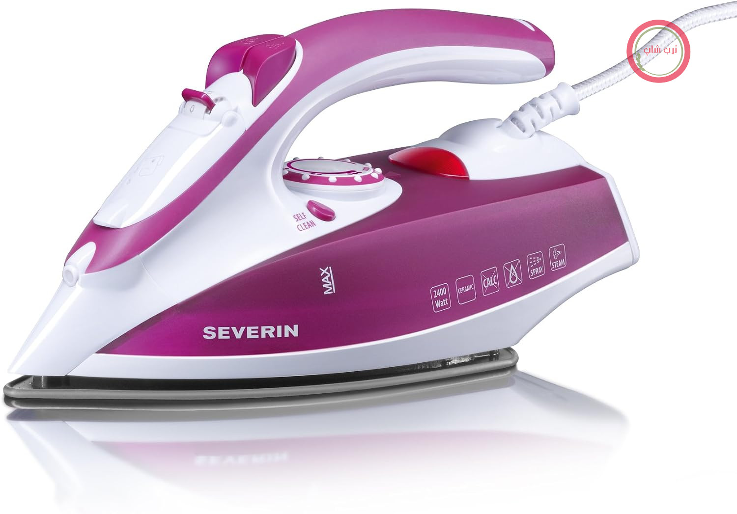 اتو بخار سورین آلمان SEVERIN با کفی سرامیکی و اثر نچسب، 2400 وات، 70 گرم در دقیقه بخاردهی لحظه‌ای، 30 گرم در دقیقه بخاردهی متغیر، ایده‌آل برای اتوکشی بخار و خشک، سفید/بنفش، BA 3243