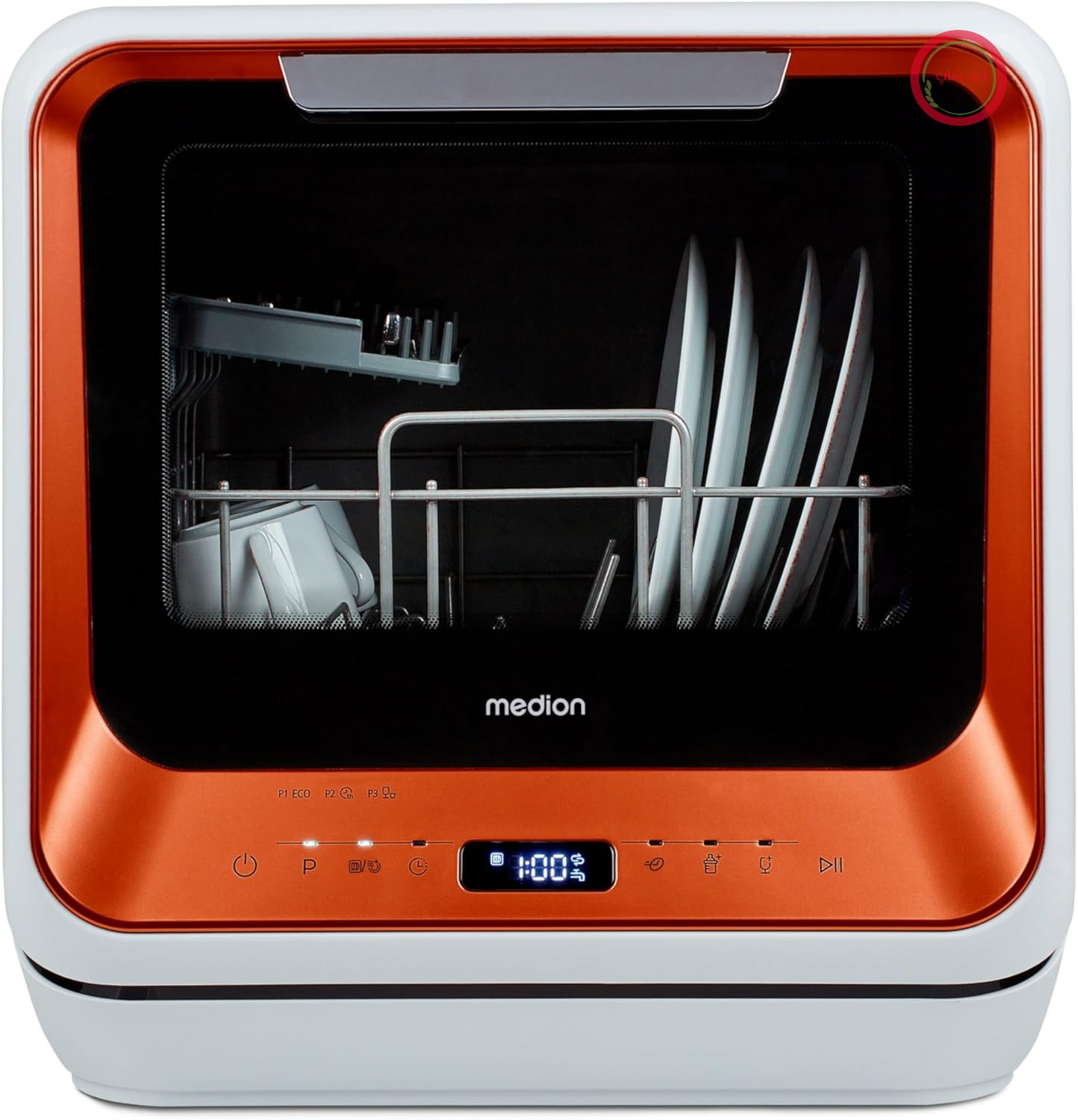 ماشین ظرفشویی کوچک MEDION DWT20 (ماشین ظرفشویی رومیزی، ماشین ظرفشویی، ظرفیت ۲ نفره، با/بدون اتصال آب کار می‌کند، ۶ برنامه شستشو، شیشه شیر کودک، شروع با تأخیر، مستقل) برنزی