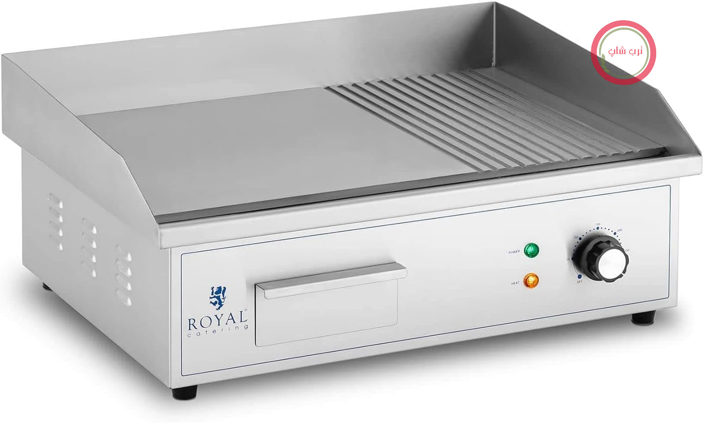صفحه گریل برقی Royal Catering RCPG42-M، 548 در 350 میلی‌متر، شیاردار و صاف، 3000 وات، گریل برقی، صفحه گریل، گریل برقی
