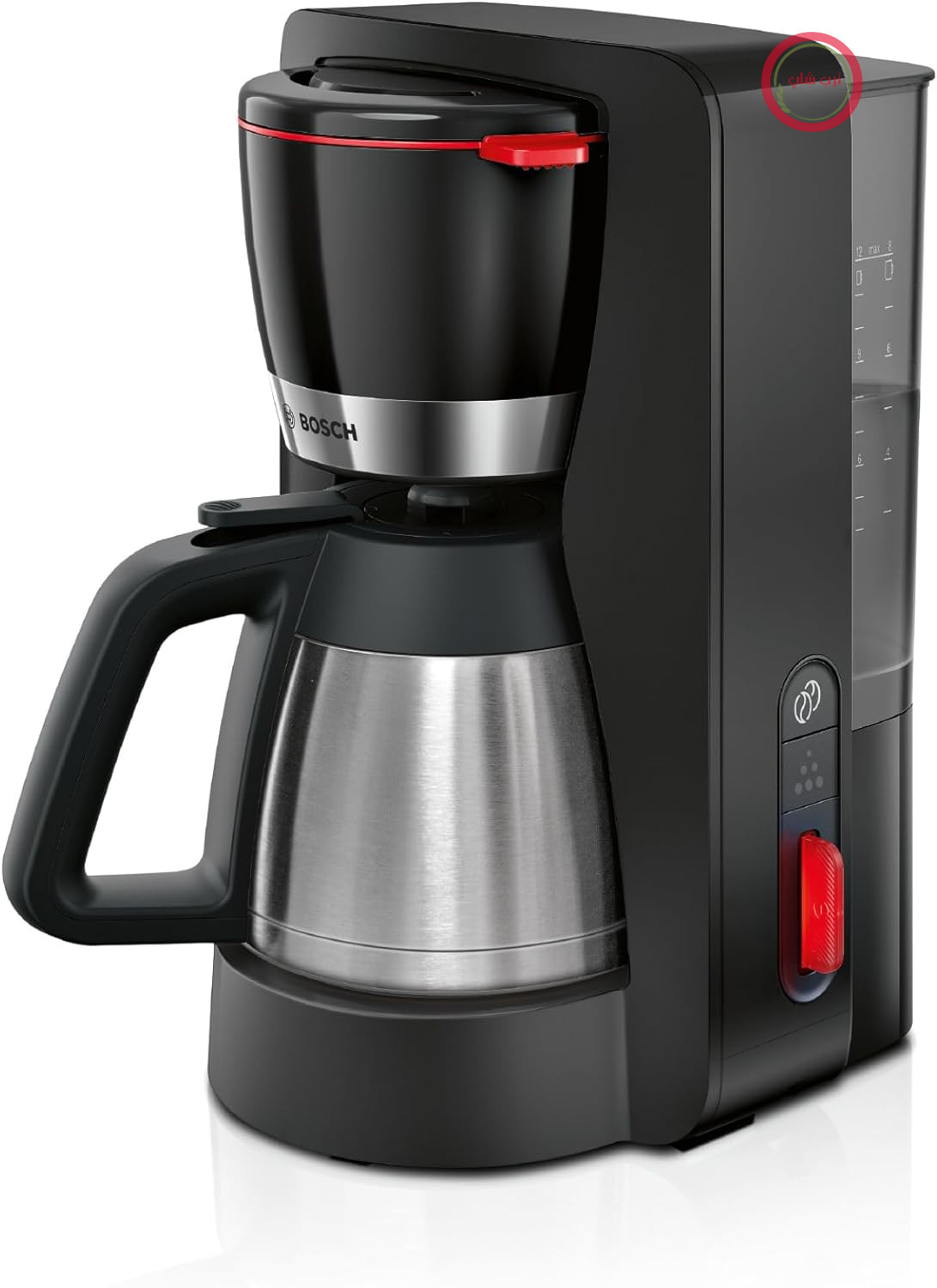 دستگاه قهوه ساز فیلتردار Bosch MyMoment TKA6M273، قوری حرارتی ۱ لیتری، برای ۸ تا ۱۲ فنجان، ضد چکه، نگهدارنده فیلتر چرخان، برنامه رسوب‌زدایی، مخزن آب قابل جدا شدن، ۱۲۰۰ وات، مشکی مات