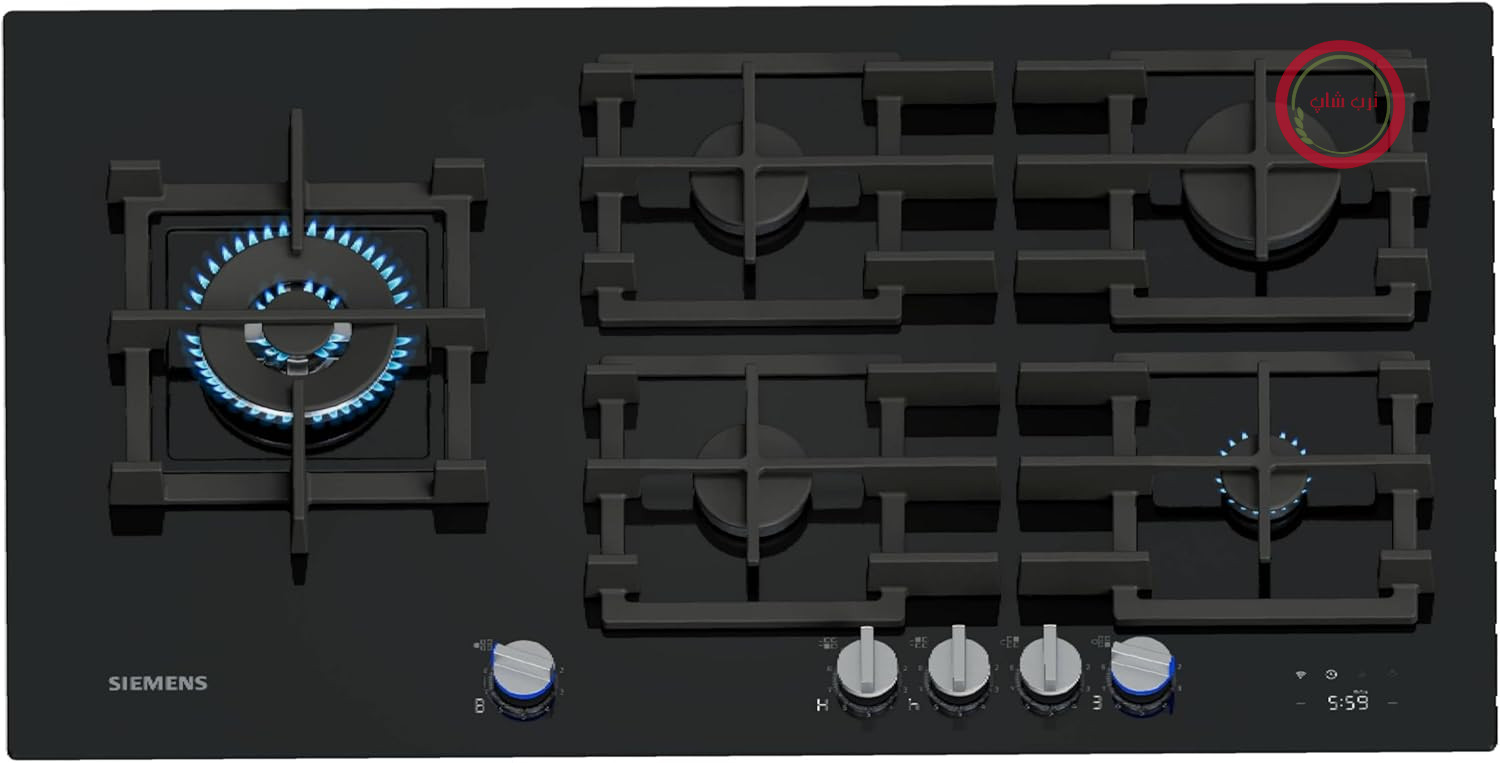اجاق گاز رومیزی زیمنس ER9A6SH40 iQ700، 90 سانتی‌متر، فناوری stepFlame، cookConnect، هود هوشمند و خودکار، صفحه نمایش دیجیتال، دستگیره‌های فلزی قابل جابجایی، شیشه سکوریت، Home Connect، مشکی