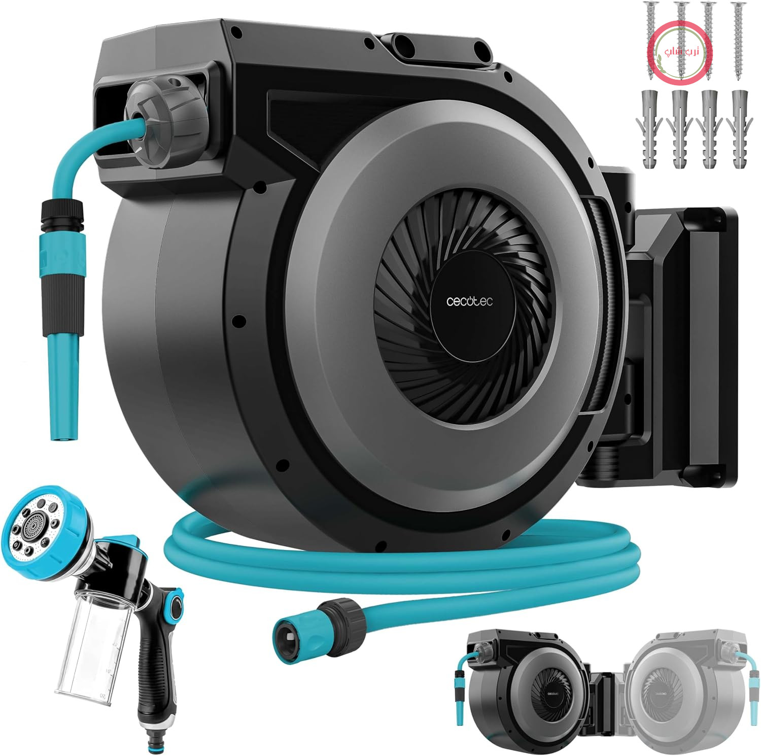 قرقره شلنگ جمع کن سکوتک اسپانیا Cecotec HydroShell 200 Pro. شلنگ باغبانی 20 متری، قرقره خودکار با بازگشت آهسته