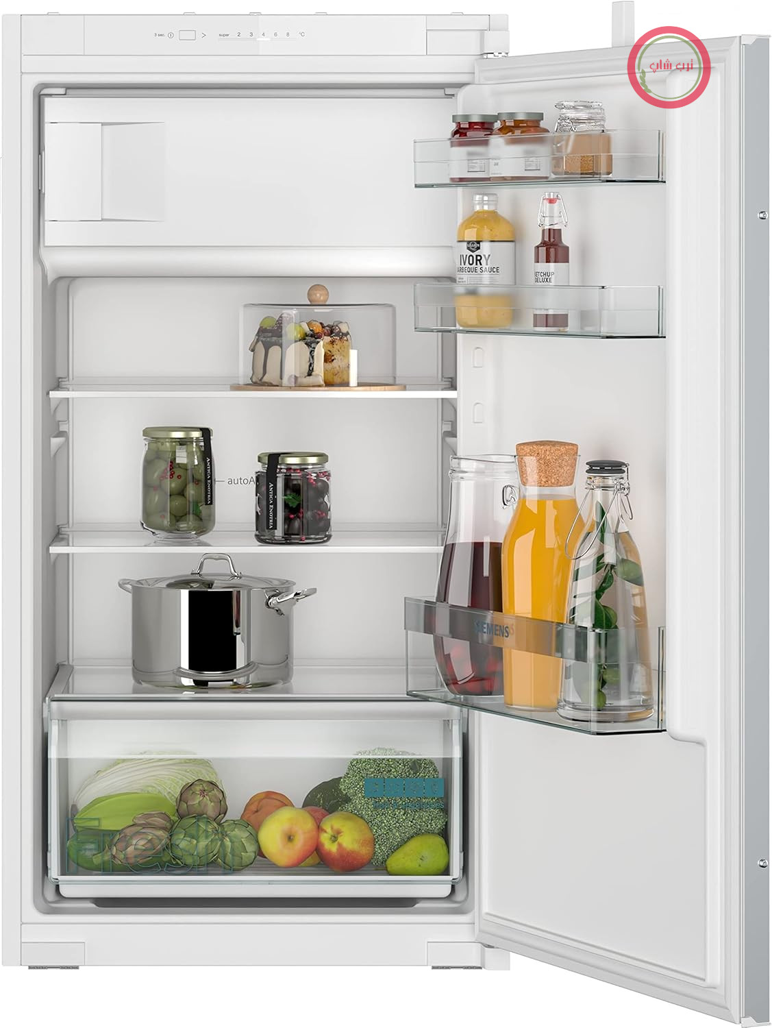 یخچال فریزر توکار زیمنس مدل KI32LNSE0 مدل iQ100، یخچال یکپارچه با محفظه فریزر ۱۰۲x۵۶ سانتی‌متر، ۱۳۲ لیتر خنک‌کننده، ۱۵ لیتر انجماد، freshBox، روشنایی LED، سیستم خنک‌کننده فوق‌العاده، جریان هوای خودکار.