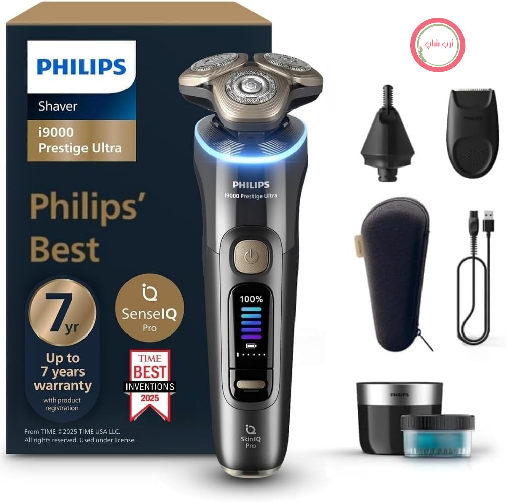 ریش‌تراش برقی فوق العاده فیلیپس سری i9000 پرستیژ (نسخه AU) با SkinIQ PRO، Quick Clean Pod + کیف مسافرتی، ماشین اصلاح ریش/بینی، اصلاح با هوش مصنوعی، ساخت هلند، XP9402/27