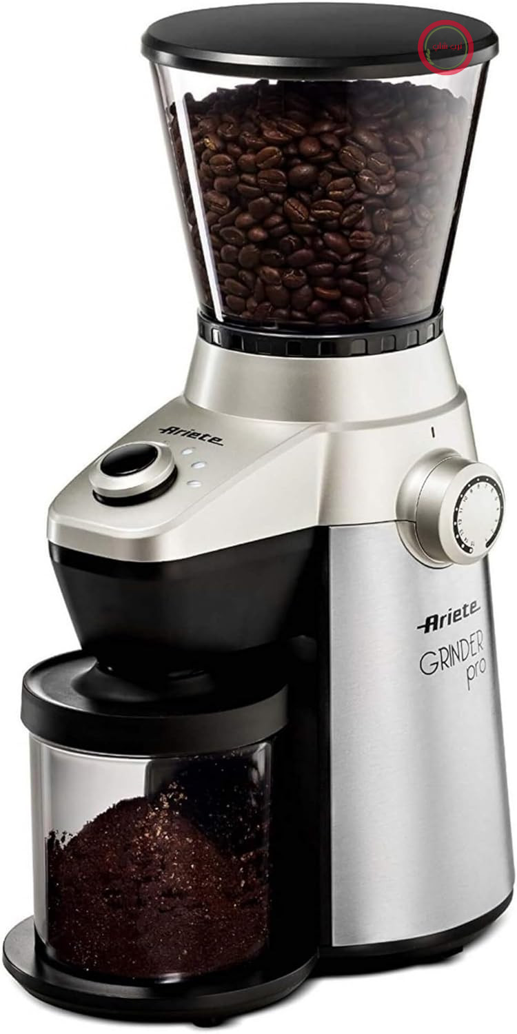 آسیاب قهوه برقی Ariete 3017 Grinder PRO – 15 حالت آسیاب – استیل ضد زنگ – 150 وات – 0.3 کیلوگرم – مشکی و نقره‌ای