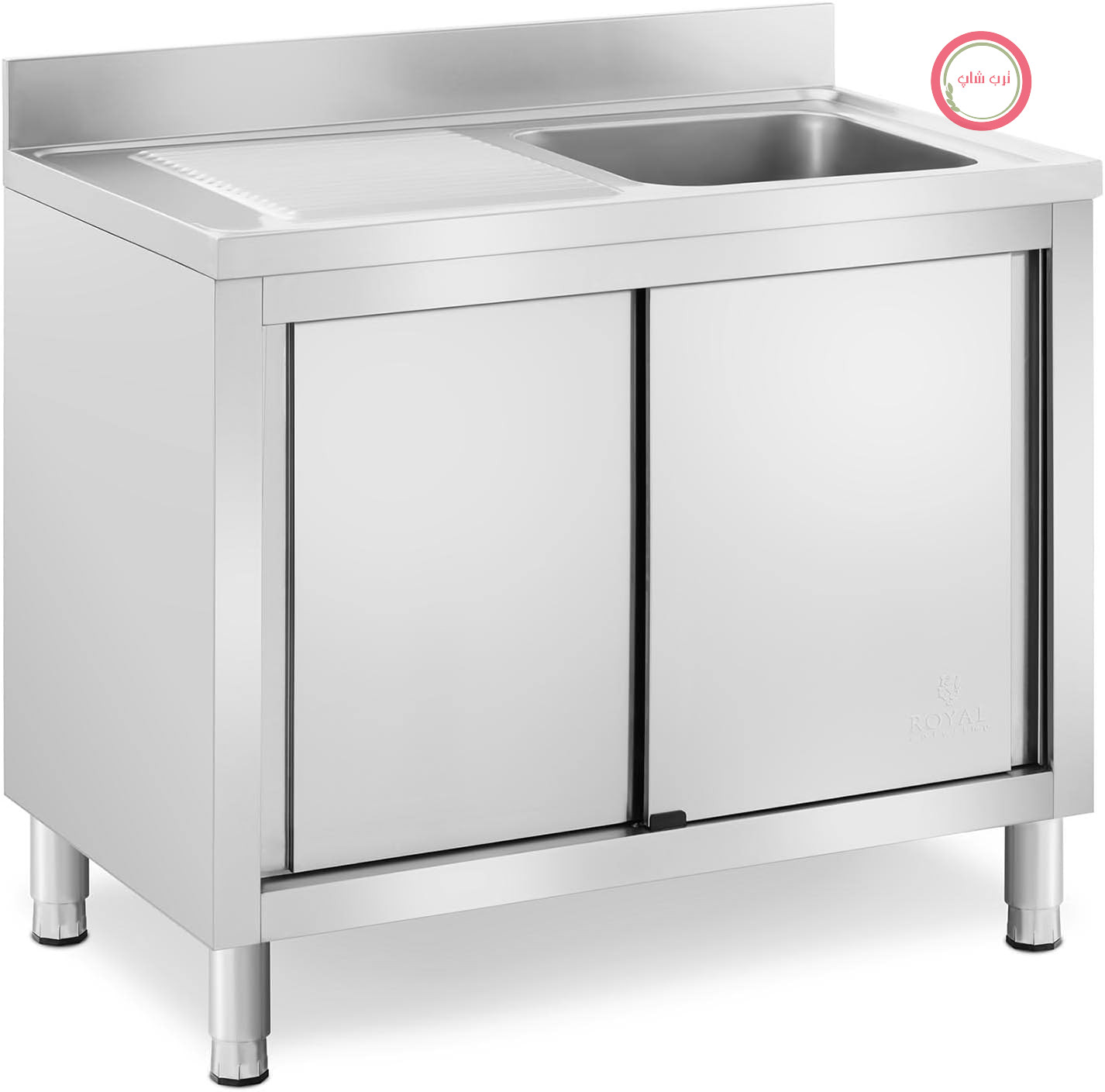 کابینت روشویی صنعتی رویال کترینگ آلمان Royal Catering RC-IKS09، یک کاسه، استیل ضد زنگ، ابعاد 400 در 400 در 240 میلی‌متر، پایه روشویی