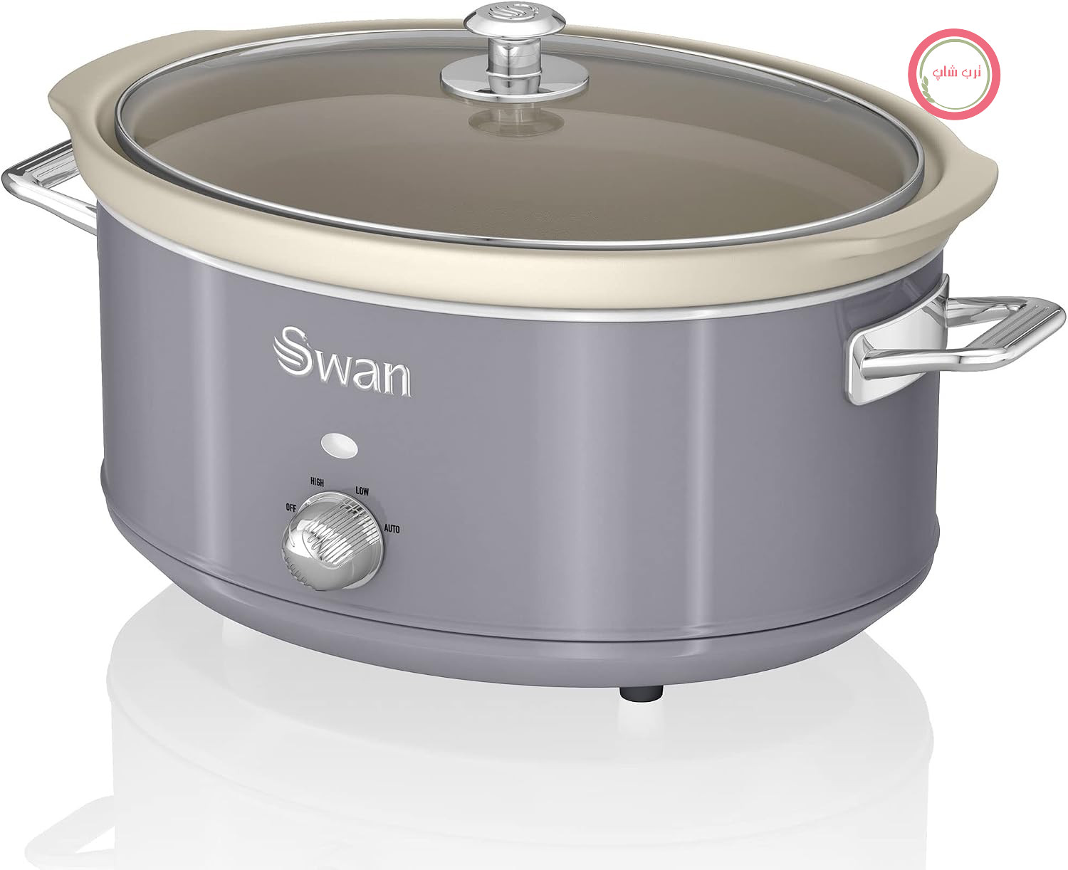 پلوپز آرام‌پز سوان انگلستان Swan Retro SF17031GRNEU، قابلمه جداشدنی ۶.۵ لیتری، قابلمه سرامیکی نچسب بدون PFOA و PTFE، ۳ حالت تنظیم دما، درب شیشه‌ای، طراحی قدیمی، خاکستری، ۳۲۰ وات