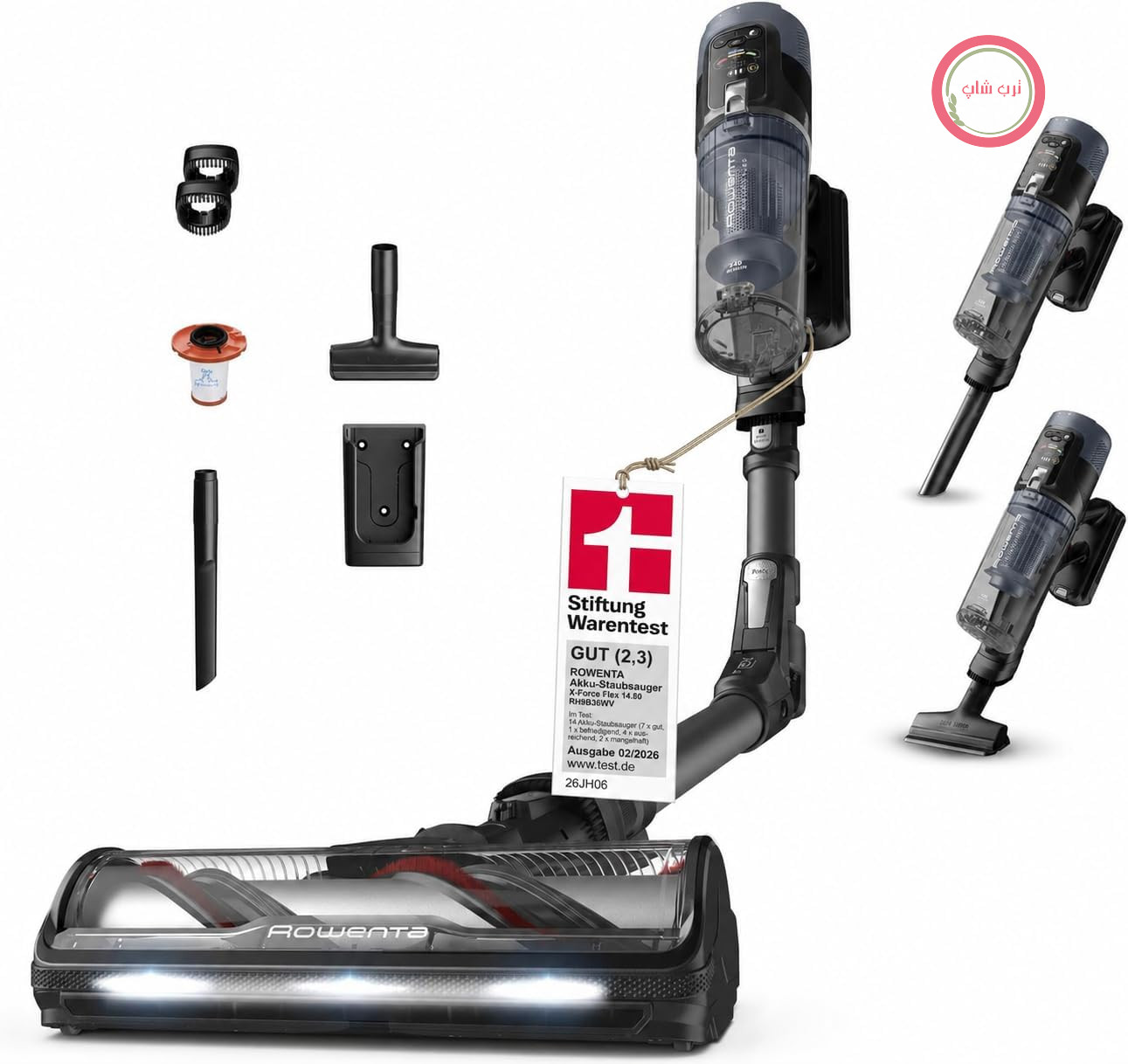 جارو شارژی روونتا آلمان بی‌سیم Rowenta X-Force Flex 14.80 RH9B36WV با قدرت مکش اضافی 240 AW، تنظیم خودکار قدرت مکش، فناوری Flex، Stiftung Warentest GOOD (02/2026)