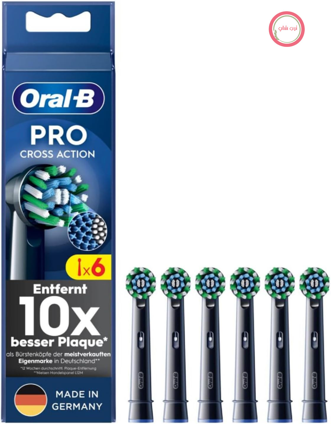 سر مسواک‌های جایگزین اصلی Oral-B Pro CrossAction برای مسواک‌های برقی - تمیز کردن عالی دندان‌ها، سر مسواک‌های جایگزین با برس‌های X نوآورانه، سر مسواک - مشکی، بسته 6 عددی
