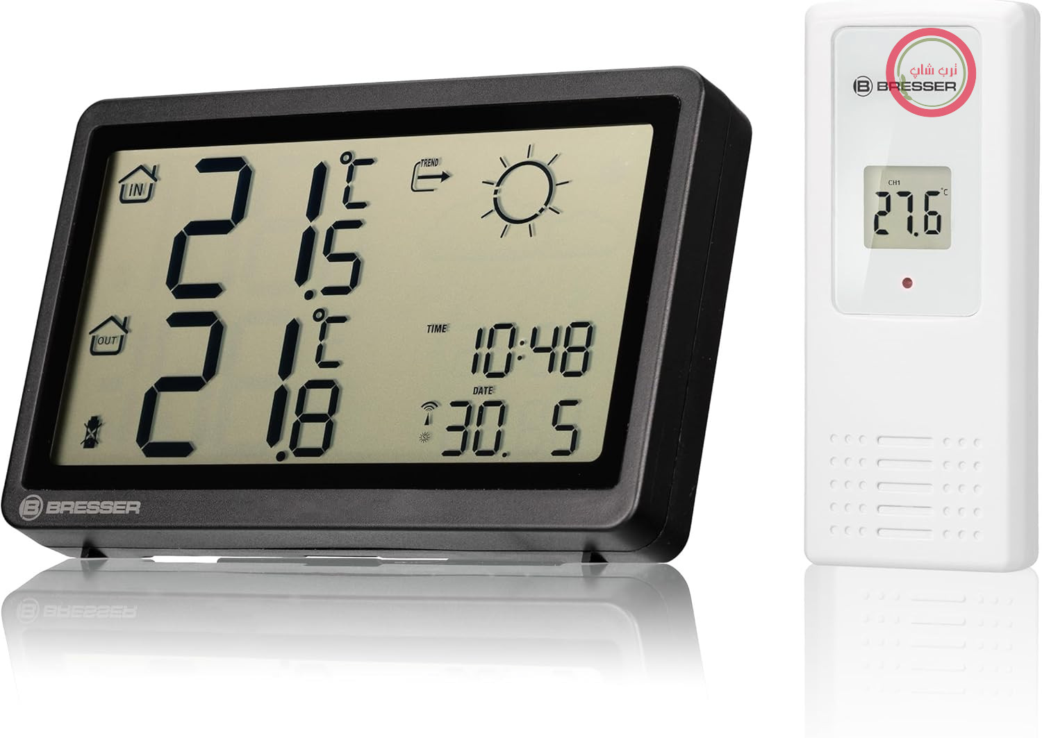 ایستگاه هواشناسی بی‌سیم Bresser Meteo Temp HZ، مشکی - با اندازه‌گیری دقیق دمای داخل و خارج از منزل و پیش‌بینی آب و هوا | دمای داخل و خارج از منزل، پیش‌بینی آب و هوا، هشدار یخ‌زدگی، ساعت DCF، صفحه نمایش بزرگ، برد ۱۰۰ متر