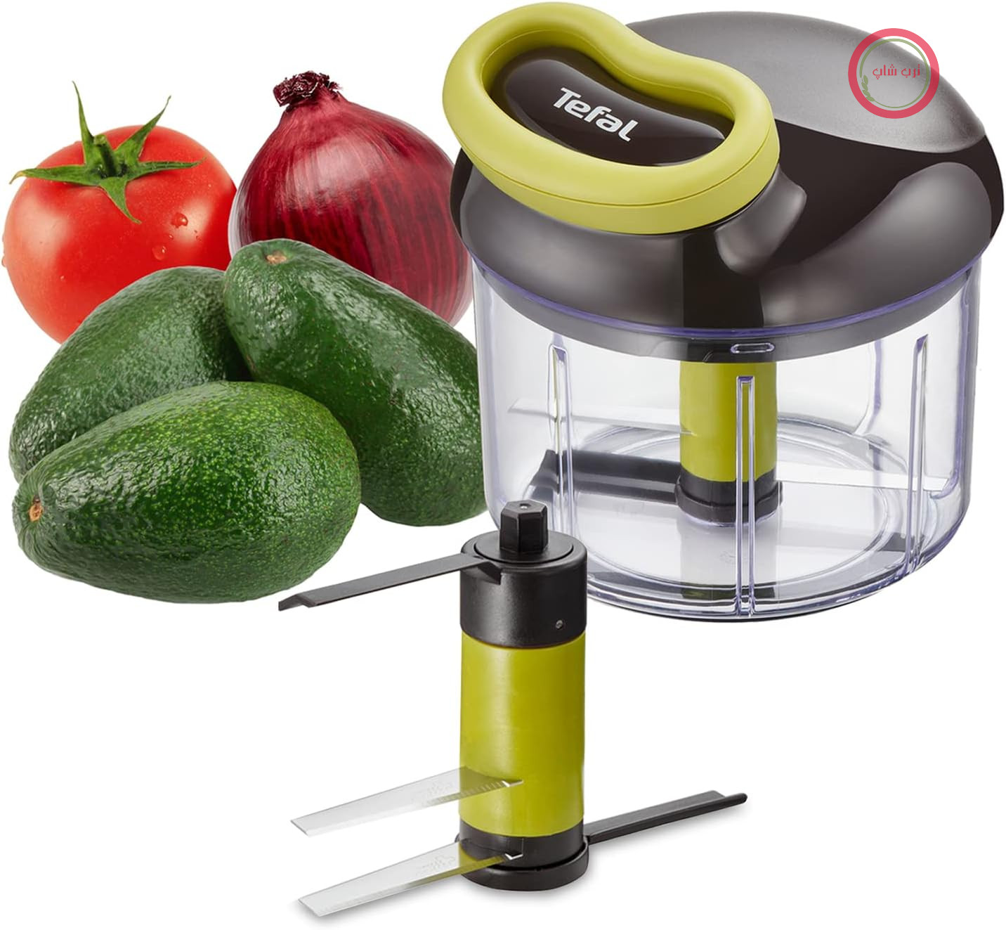 خردکن تفال مدل K13204 Ingenio 5 ثانیه‌ای (بدون نیاز به برق)، ظرفیت 900 میلی‌لیتر، خردکن چندکاره، خردکن همه‌کاره برای سبزیجات، میوه، آجیل، سیر، غذای کودک، مشکی/سبز/شفاف