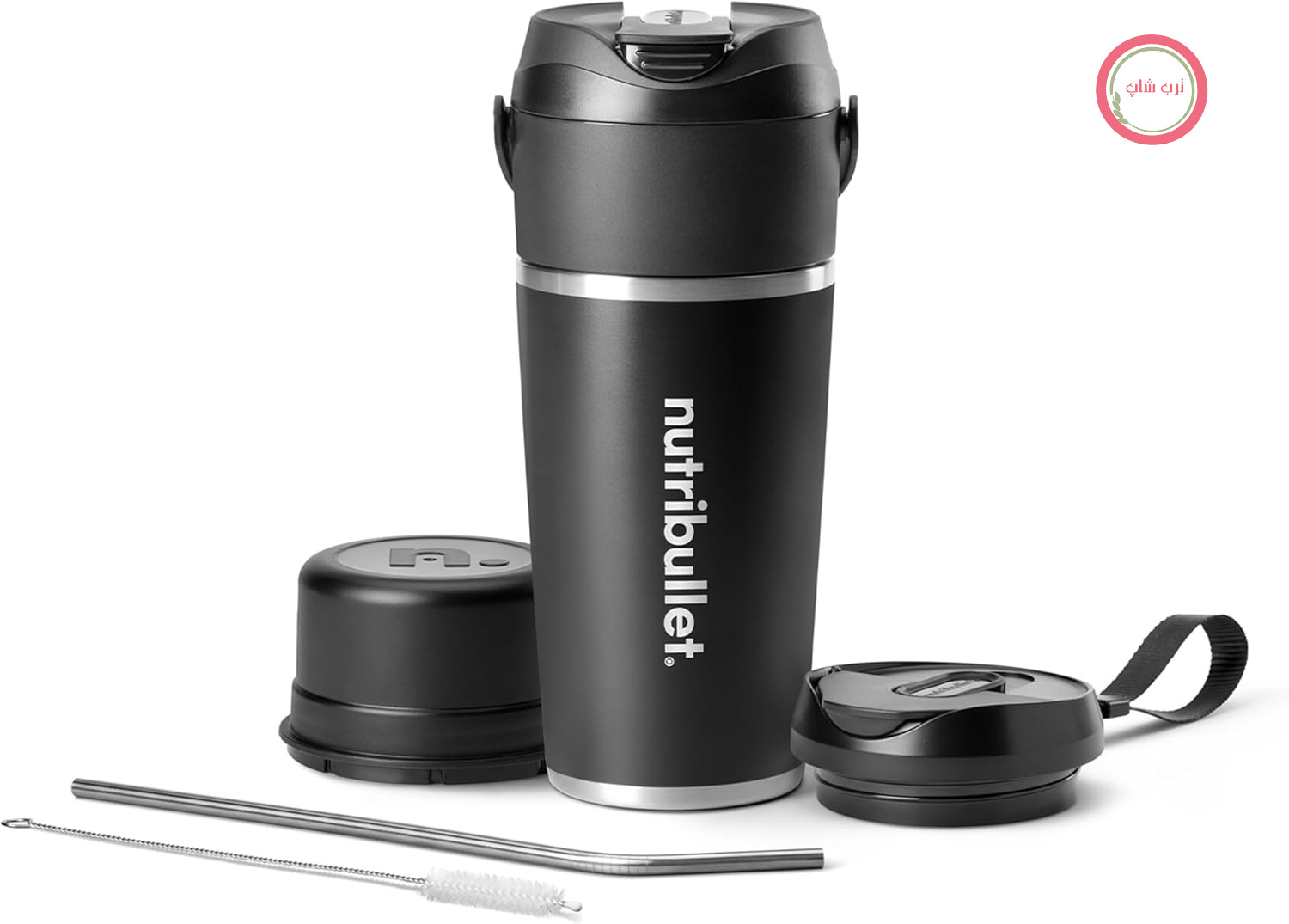 Nutribullet Flip، اسموتی ساز قابل حمل، لیوان مسافرتی عایق دار از جنس استیل ضد زنگ با حجم ۵۹۰ میلی لیتر، بی سیم، قابل شارژ برای بیش از ۱۴ بار مخلوط کردن، مخلوط کن کوچک ۲ در ۱ قابل حمل، خردکن یخ و میوه، مشکی، NBP016B