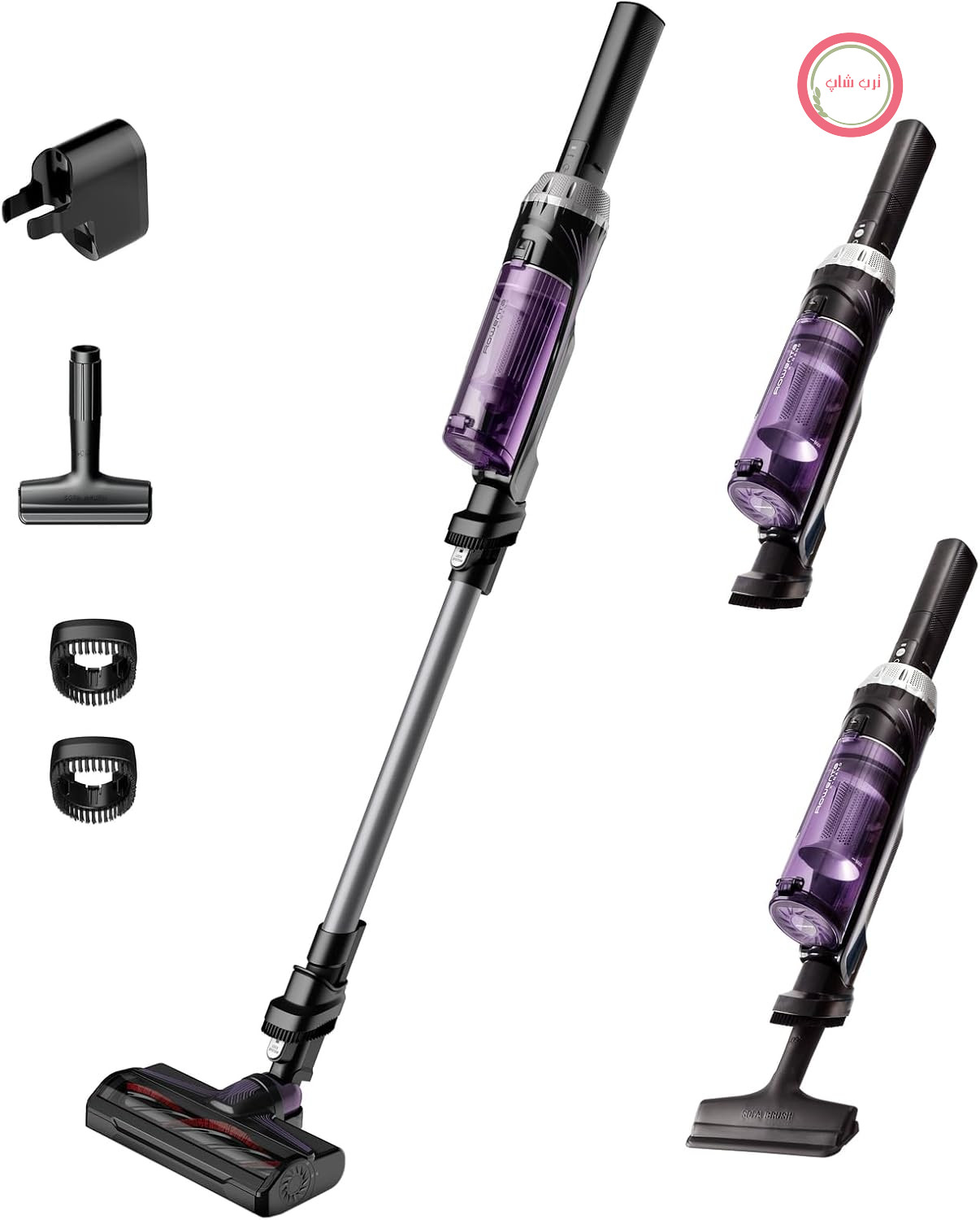 جارو شارژی روونتا آلمان بی‌سیم Rowenta X-Nano، باتری لیتیوم-یونی، فوق‌العاده سبک، جاروبرقی 2 در 1، عصایی و دستی، تا 40 دقیقه کارکرد، شامل لوازم جانبی، خاکستری-بنفش، RH1128