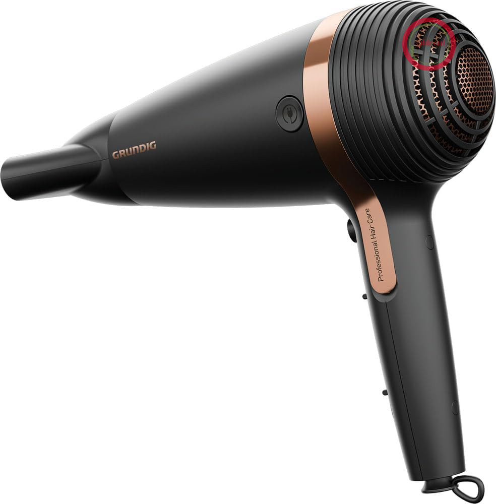 سشوار Grundig - Naturashine HD 7081 - 2100 وات با عملکرد یون و سیم جمع‌شونده - سرامیکی با روغن ماکادمیا و نارگیل - نازل خنک‌کننده - مشکی/رزگلد