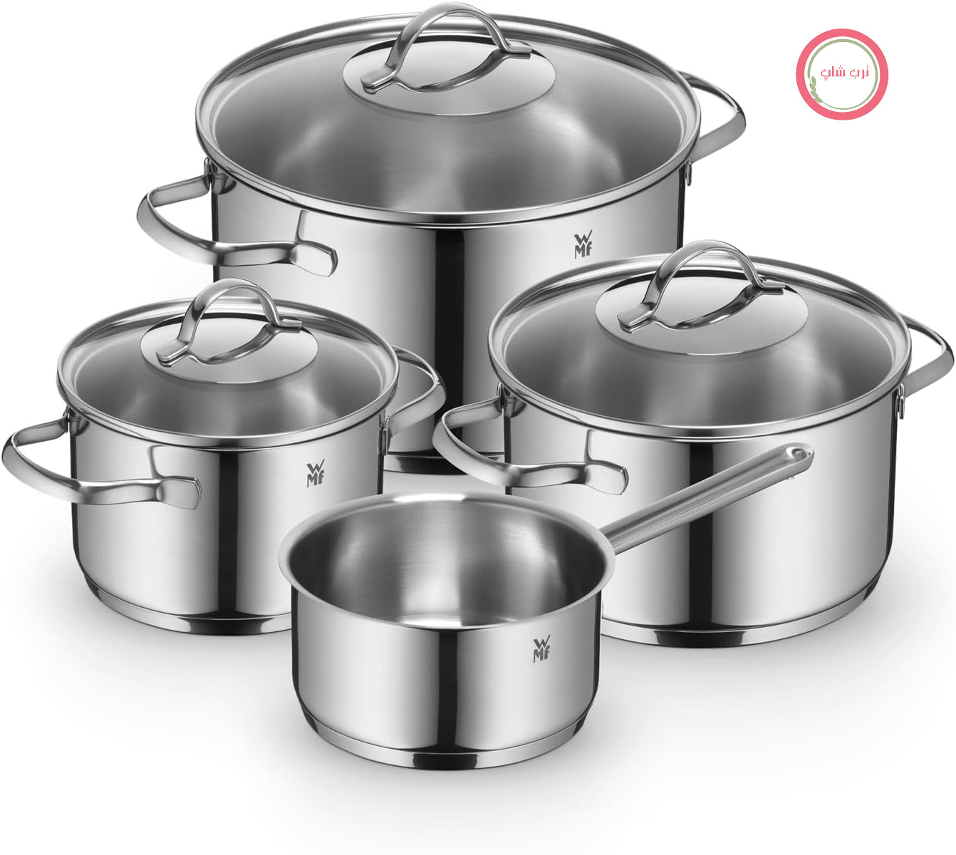 سرویس قابلمه القایی 4 تکه WMF Provence Plus، سرویس قابلمه با درب شیشه‌ای، استیل ضد زنگ Cromargan صیقلی، قابلمه‌های بدون پوشش