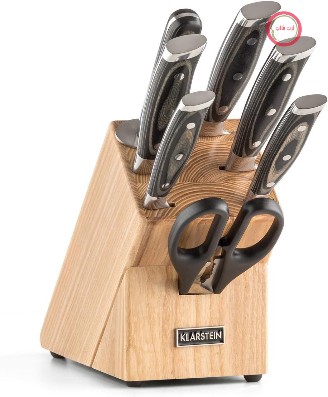 Klarstein Katana 8 - بلوک چاقو، مجموعه چاقوی حرفه ای، فولاد ضد زنگ، 8 تکه، چاقوی سرآشپز، چاقوی نان، چاقوی گوشت، چاقوی همه کاره، چاقوی پوست کنی، فولاد تیزکن، قیچی، بلوک چوبی، قهوه ای