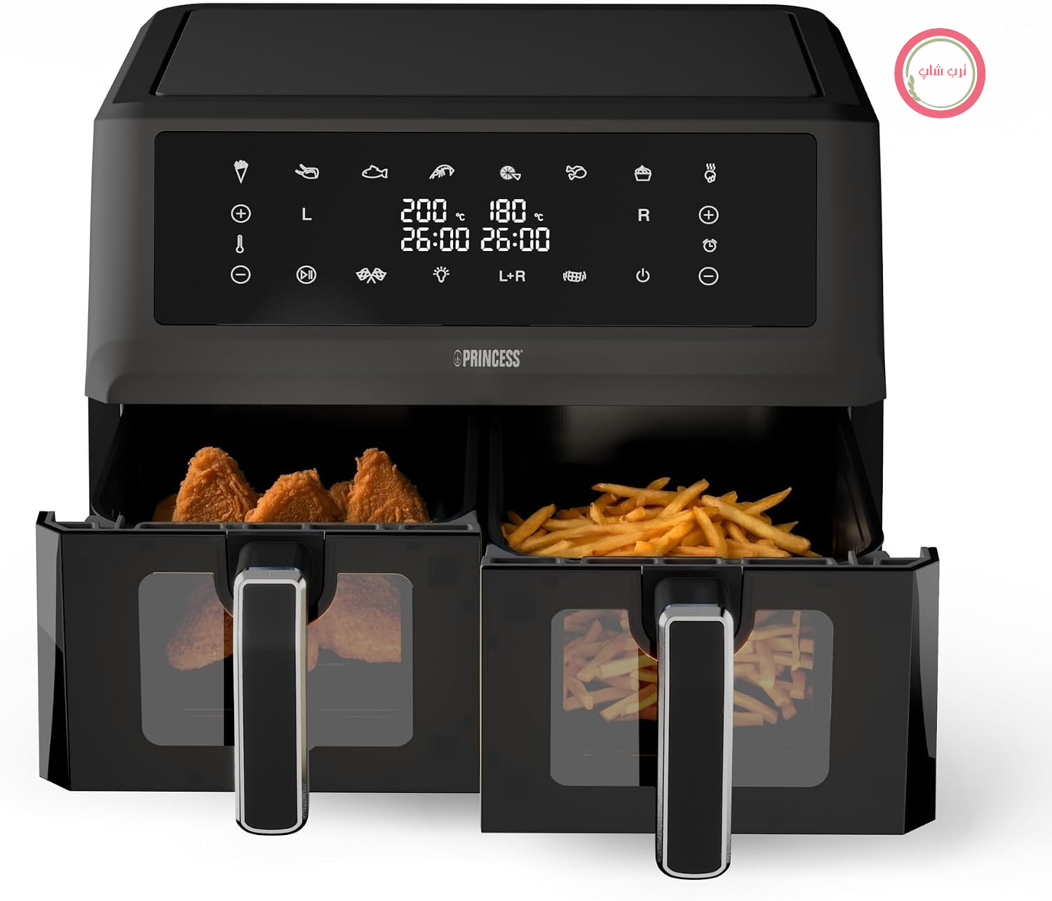 سرخ کن بدون روغن پرینسس هلند Princess XXL با سبد دوتایی - 2 محفظه - 11 لیتر - بدون BPA و PFAS - قابلیت همگام سازی - 8 برنامه - پنجره نمایش - 2400 وات - 182276