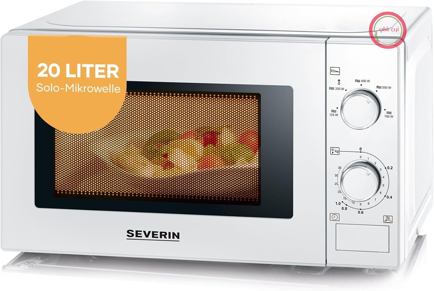 مایکروویو SEVERIN Solo، برای یخ‌زدایی و گرم کردن، اجاق مایکروویو با صفحه گردان برای توزیع یکنواخت حرارت، 20 لیتر، سفید/کروم، MW 7770