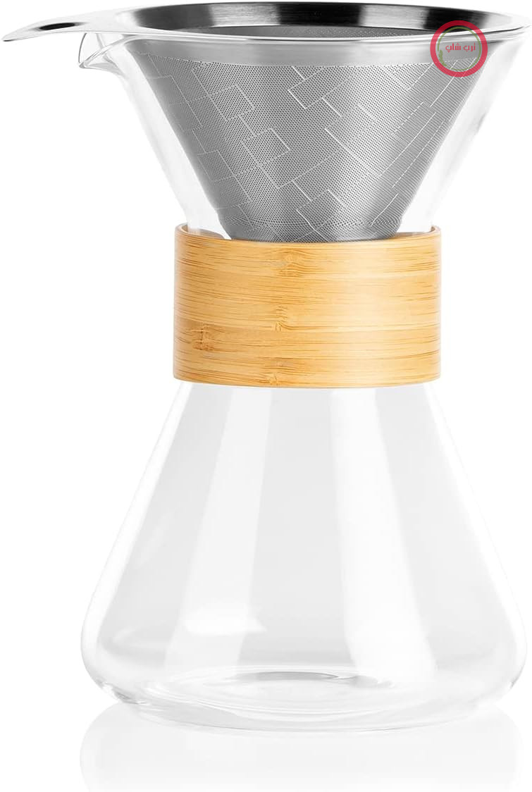 قوری قهوه BEEM POUR OVER - 0.7 لیتر | طراحی بامبو و شیشه | شیشه بوروسیلیکات بادوام | با فیلتر دائمی استیل ضد زنگ | برای 6 فنجان کافی است