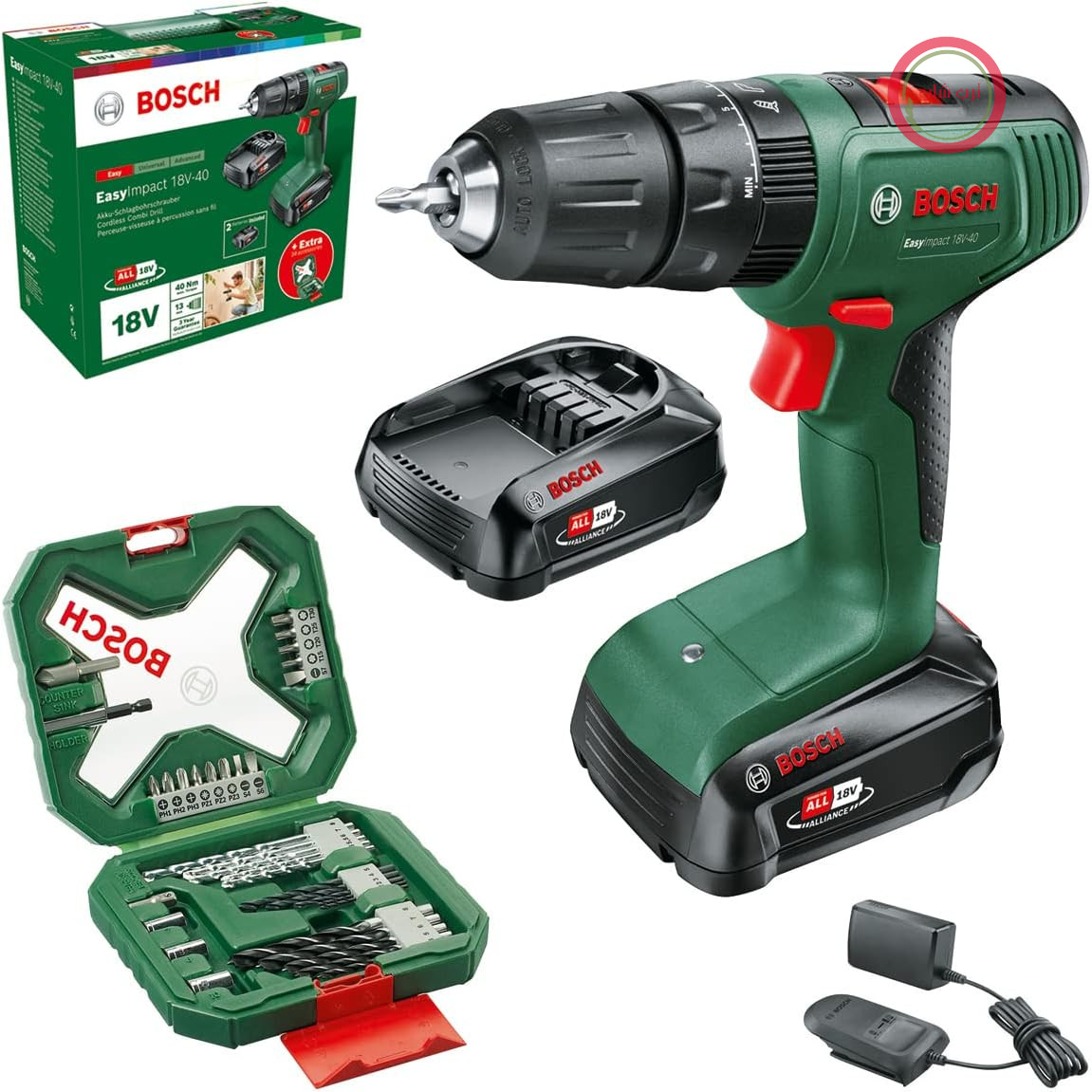 دریل پیچ‌گوشتی ضربه‌ای شارژی بوش آلمان Bosch EasyImpact 18V - 40 2 عدد باتری 2.0 آمپر ساعت، سیستم 18 ولت