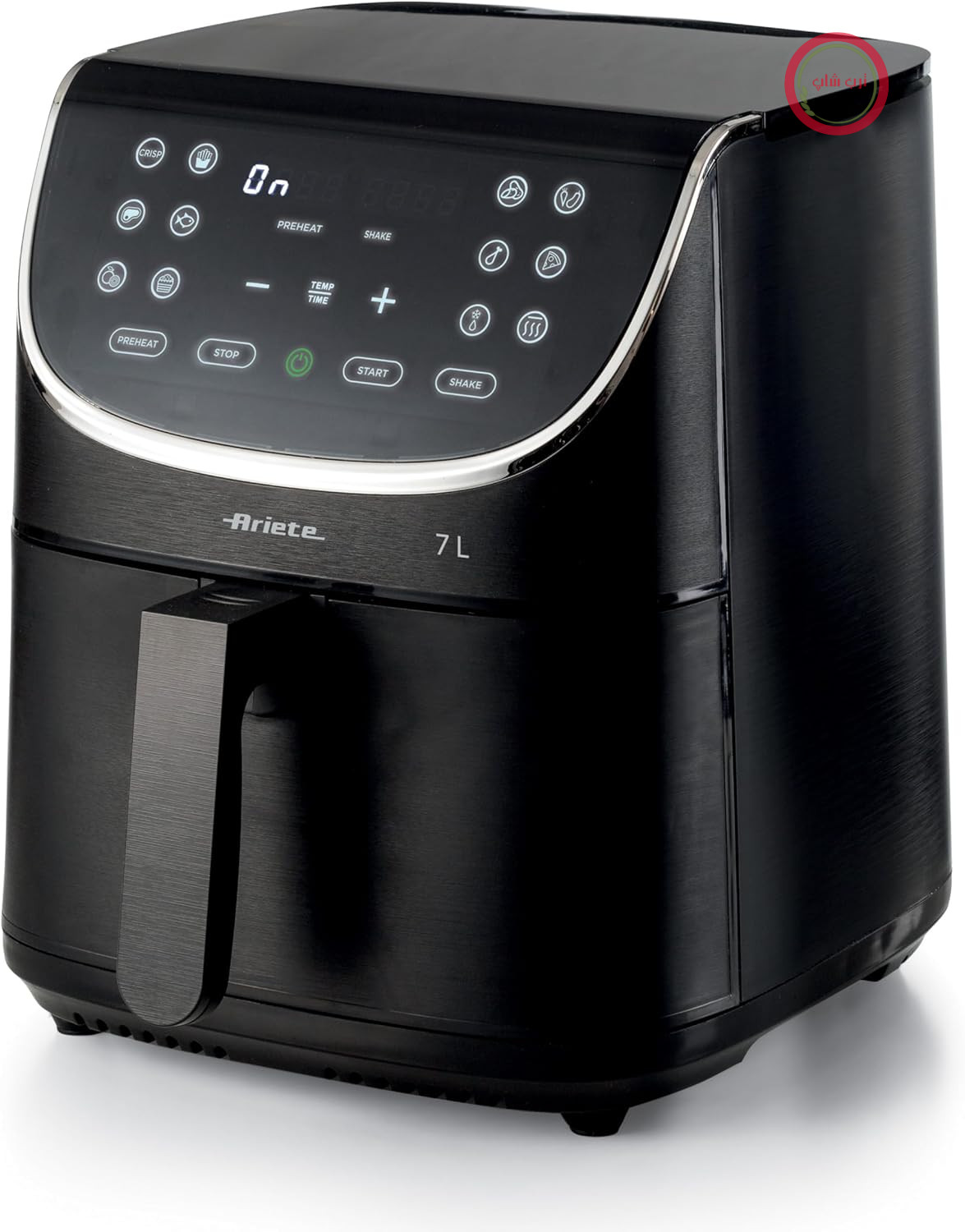 سرخ کن هوای گرم Ariete مدل 7L 4627، سرخ کن هوای گرم 7 لیتری، تایمر 60 دقیقه‌ای، صفحه نمایش LCD و صفحه لمسی با 12 سطح پخت، عملکرد Max Crisp، حداکثر دما 200 درجه سانتیگراد، ظرفیت 2 کیلوگرم، 1700 وات، مشکی