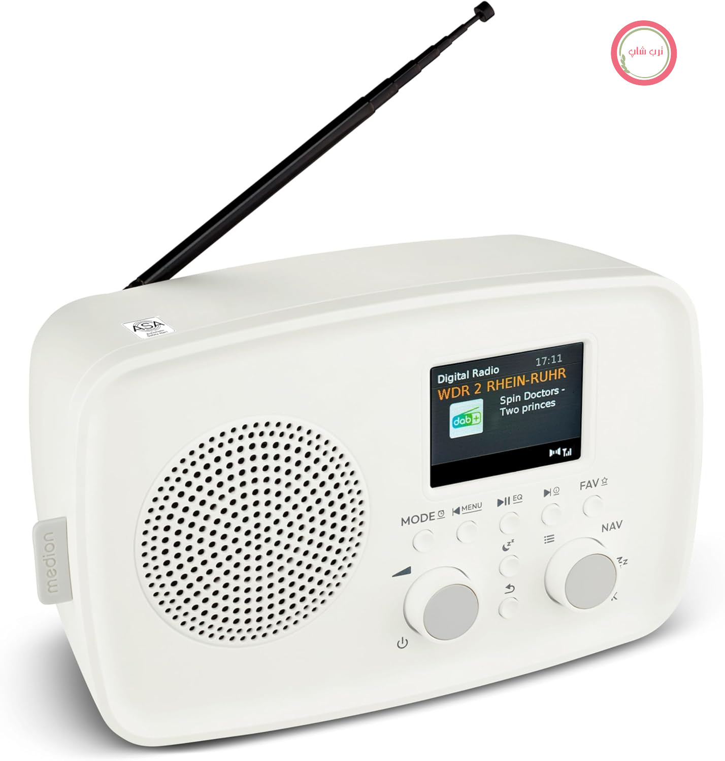 رادیو DAB مدل MEDION با بلوتوث DRE-1 - دریافت از طریق DAB+ و FM، ساعت زنگ‌دار رادیویی، بلندگوی 5 واتی برای صدای واضح، صفحه نمایش TFT، عملکرد اضطراری ASA، قابلیت اتصال به برق شهری - سفید
