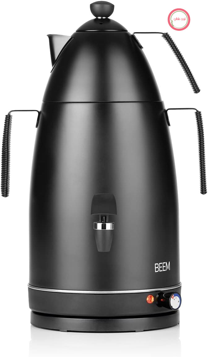 سماور BEEM MR. TEA - 4 لیتر | چای‌ساز برقی مشکی مات | قوری 1 لیتری با دم‌آور چای | دارای ترموستات قابل تنظیم مداوم و پخش‌کننده چای با یک دست | لذت بی‌نظیر چای - در خانه و رستوران‌ها