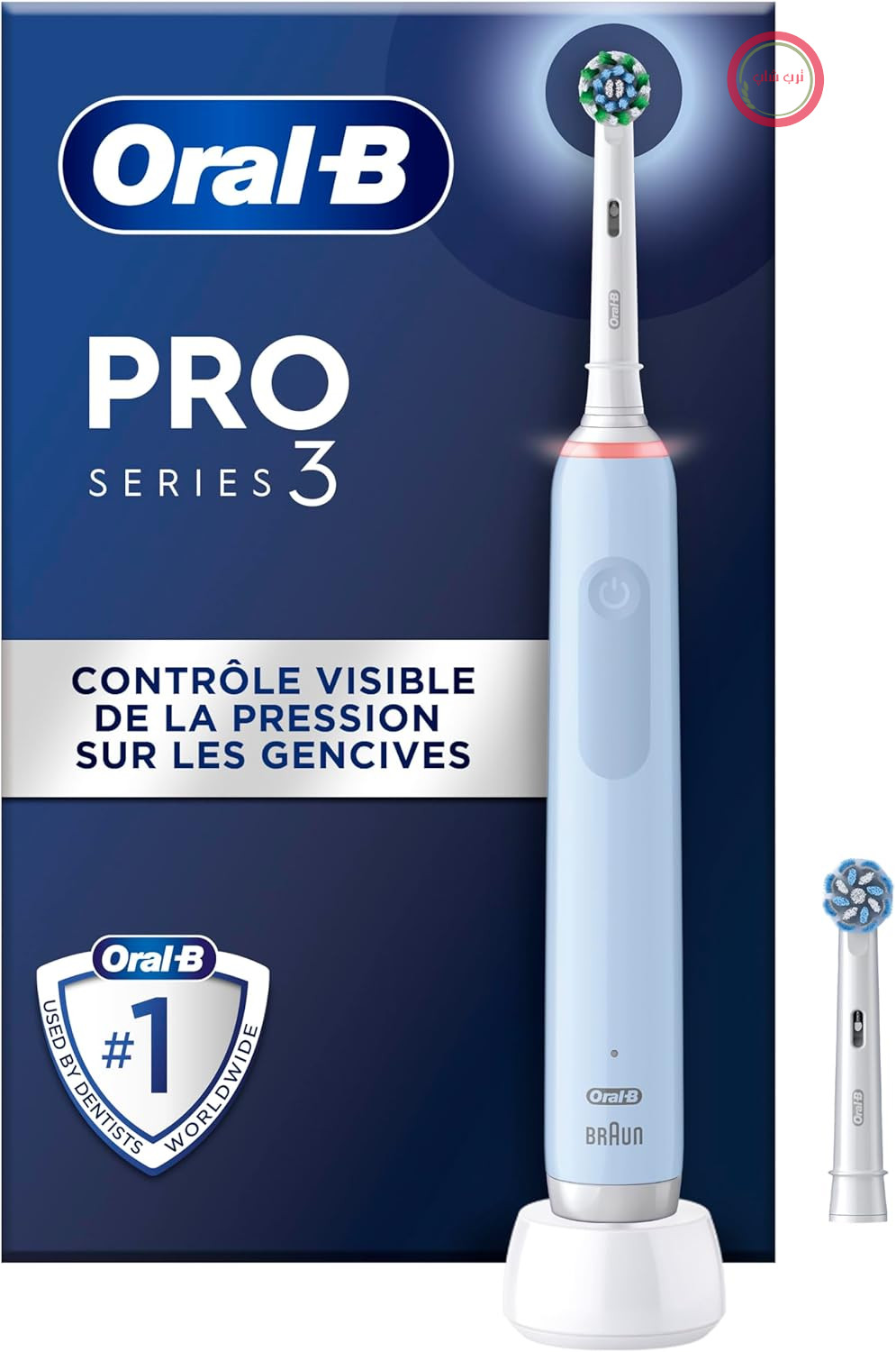 مسواک برقی اورال بی Oral-B PRO 3 3000، 2 سر مسواک CrossAction، با 3 حالت تمیز کردن و کنترل فشار بصری 360 درجه برای مراقبت از دهان و دندان، هدیه برای آقایان/خانم‌ها، آبی