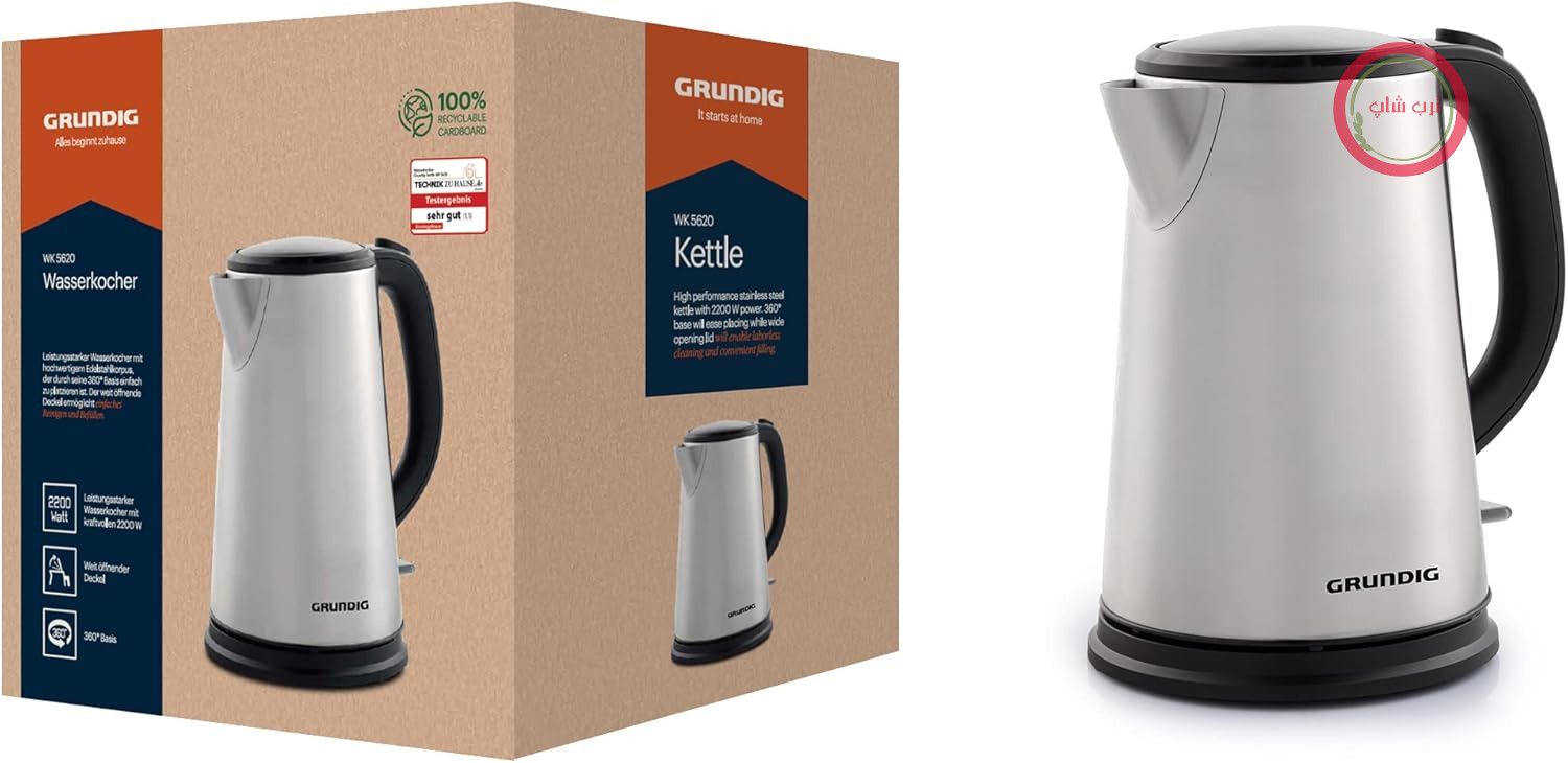 کتری GRUNDIG WK5620، 2200 وات، 1.7 لیتر، 1.7 لیتر، استیل ضد زنگ/مشکی