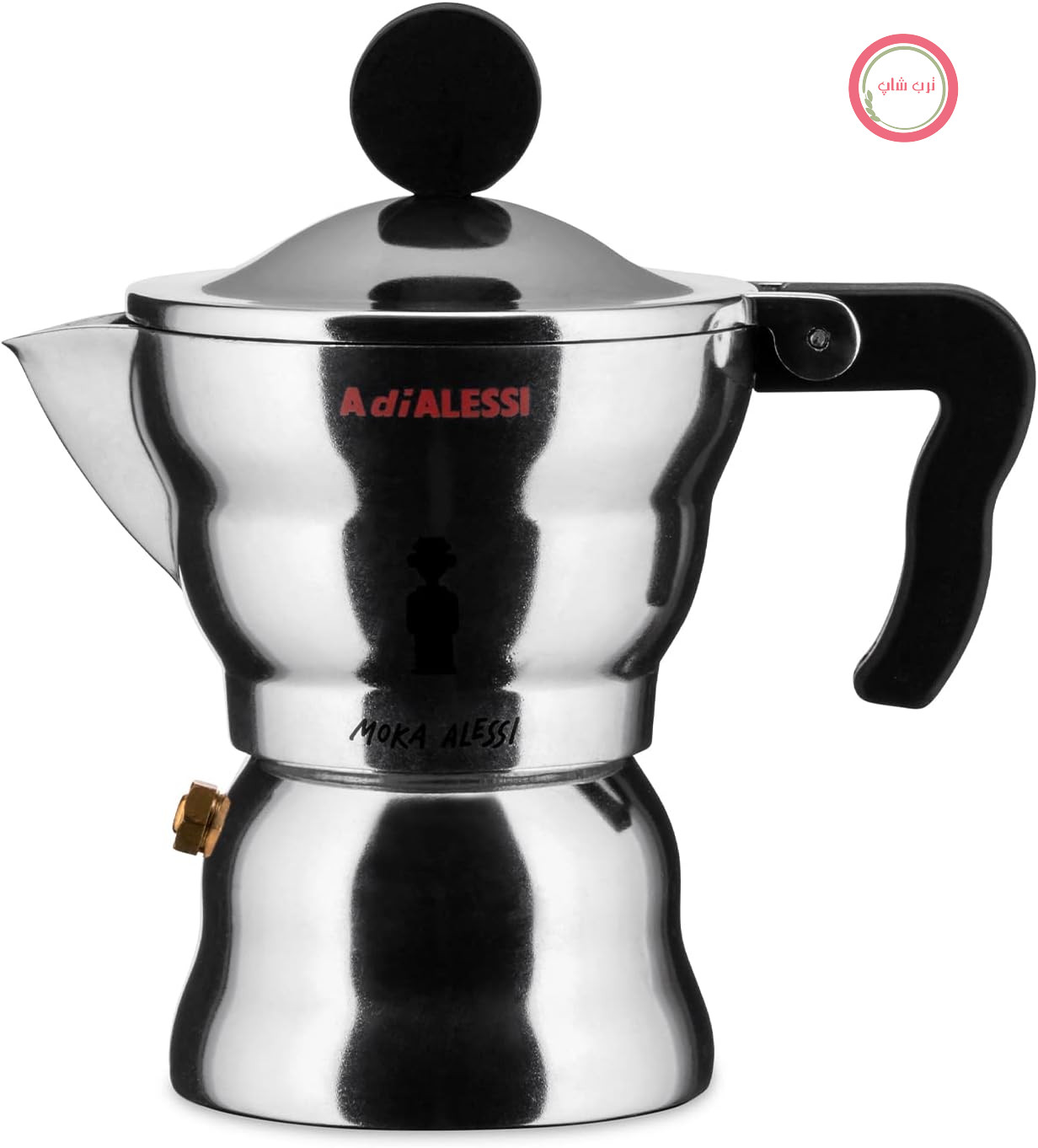 دستگاه قهوه اسپرسو ساز Alessi AAM33/1 طرح دار، بدنه آلومینیومی، دسته و پیچ رزین ترموپلاستیک، 1 فنجان، نقره ای