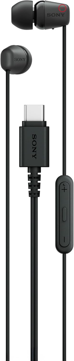 هدفون سیمی توگوشی سونی IER-EX15C با درگاه USB-C و میکروفون - سازگار با اندروید، iOS، تبلت، لپ‌تاپ و کامپیوتر - کابل بدون گره خوردن، بیس قدرتمند - مناسب برای سفر و استفاده روزمره - مشکی