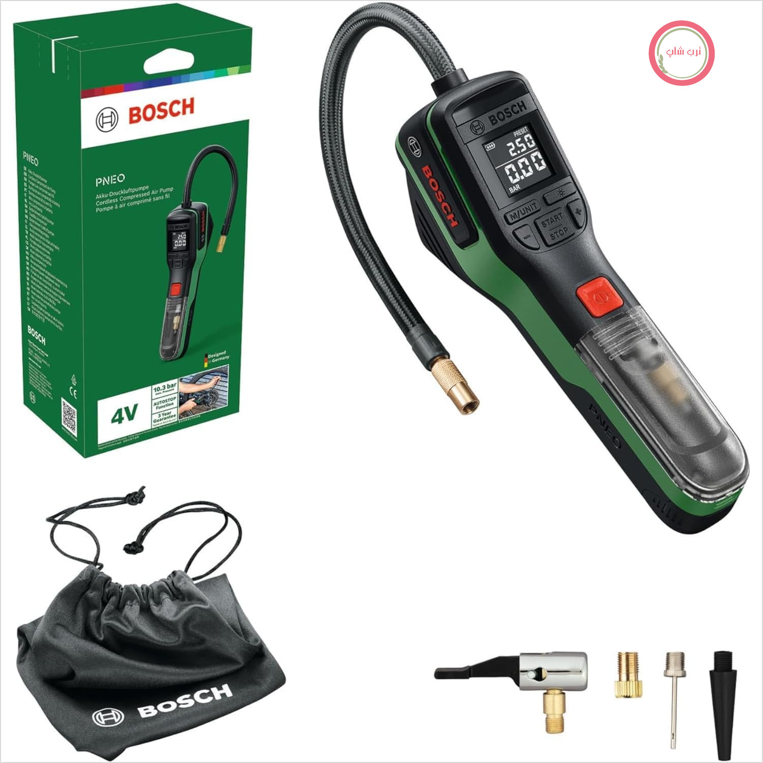 تلمبه دوچرخه برقی بوش آلمان Bosch مدل PNEO با باتری 3 آمپر ساعت، 10.3 بار، 150 PSI