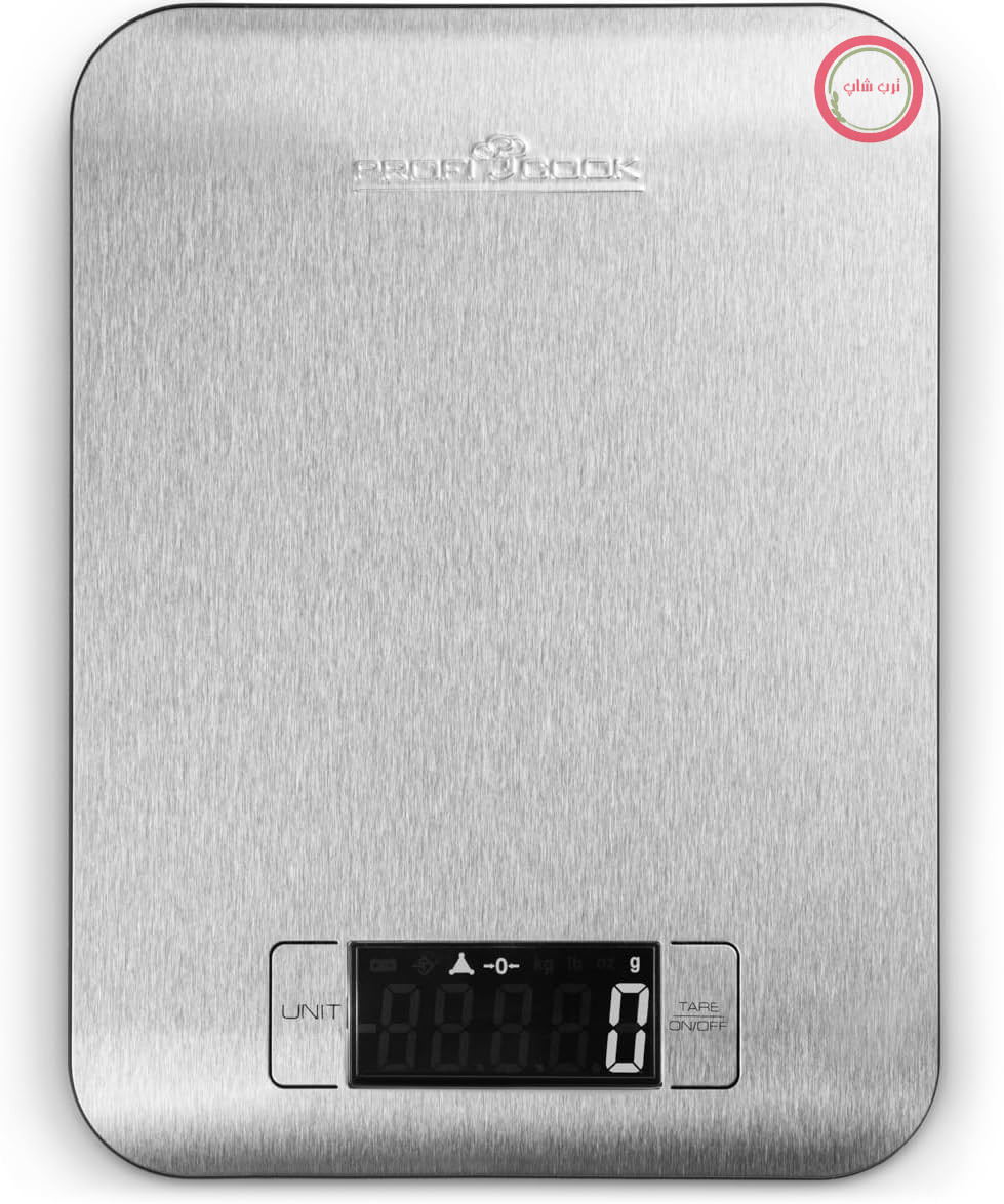 ترازوی آشپزخانه دیجیتال ProfiCook PC-KW 1061 با صفحه نمایش LCD بزرگ، سکوی توزین استیل ضد زنگ، قابلیت وزن کشی، خاموش شدن خودکار، استیل ضد زنگ، 162 x 15 x 220 میلی متر