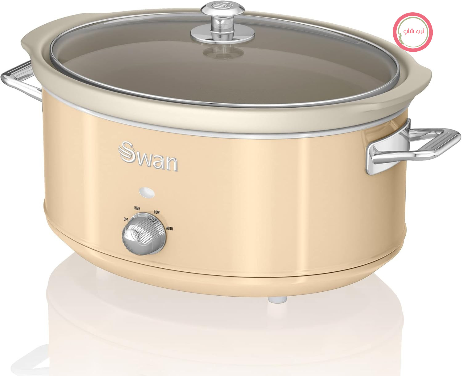 پلوپز آرام‌پز سوان انگلستان Swan Retro SF17031CNEU، قابلمه جداشدنی ۶.۵ لیتری، قابلمه سرامیکی نچسب بدون PFOA و PTFE، ۳ حالت تنظیم دما، درب شیشه‌ای، طراحی قدیمی، کرم، ۳۲۰ وات