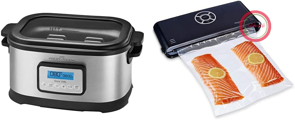 دستگاه وکیوم خانگی پروفی کوک SV-1112، دستگاه پخت و پز وکیوم پروفی کوک Sous Vide، 8.5 لیتر، 520 وات، خاکستری/مشکی [کلاس انرژی A]، 8.5 لیتر و درزگیر وکیوم آمازون بیسیکس، درز 30 سانتی‌متری + 10 کیسه وکیوم، مشکی