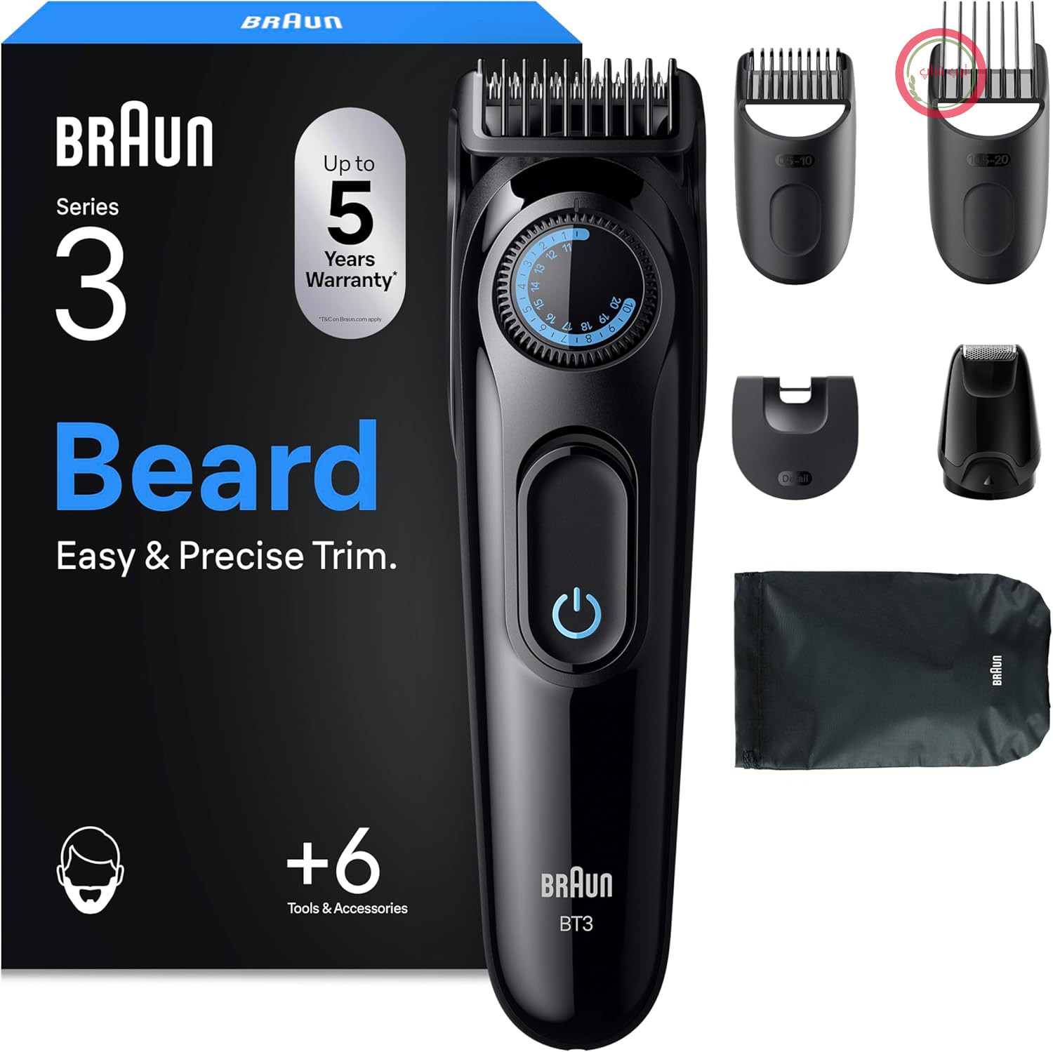 ماشین اصلاح ریش براون سری ۳، ماشین اصلاح ریش مردانه، BT3565، مشکی | ماشین اصلاح ریش بی‌سیم با تیغه فوق‌العاده تیز، ماشین اصلاح با باتری ۵۰ دقیقه‌ای، ماشین اصلاح ریش، شامل ۶ لوازم جانبی و کیف حمل