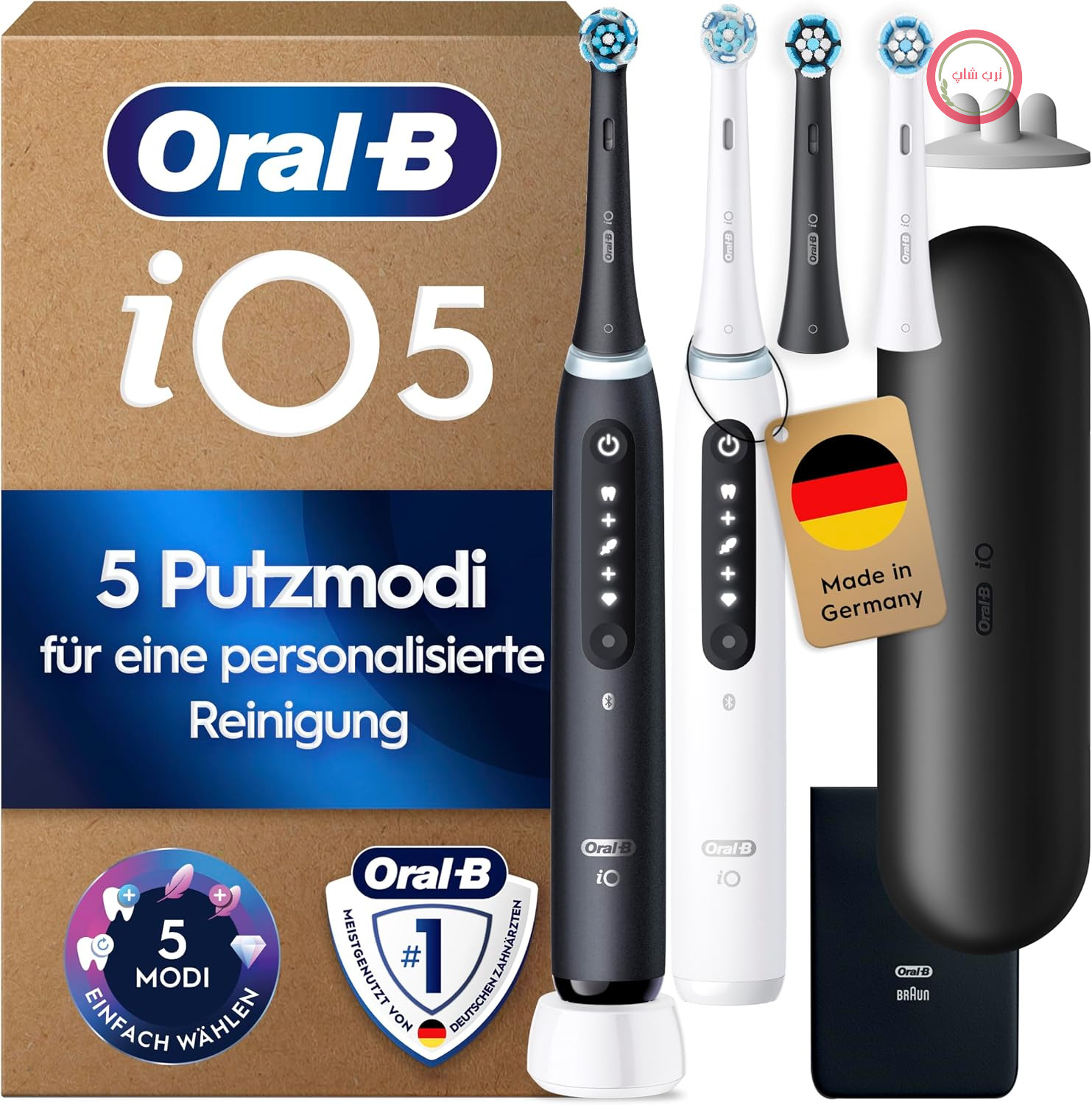 مسواک برقی Oral-B iO Series 5، بسته دوتایی، مشکی/سفید